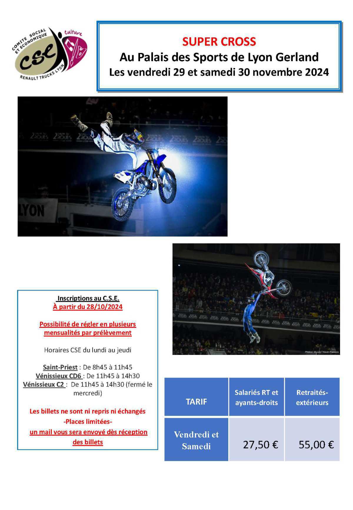 SUPER CROSS au Palais des Sports de Lyon Gerland Les vendredi 29 et samedi 30 novembre 2024