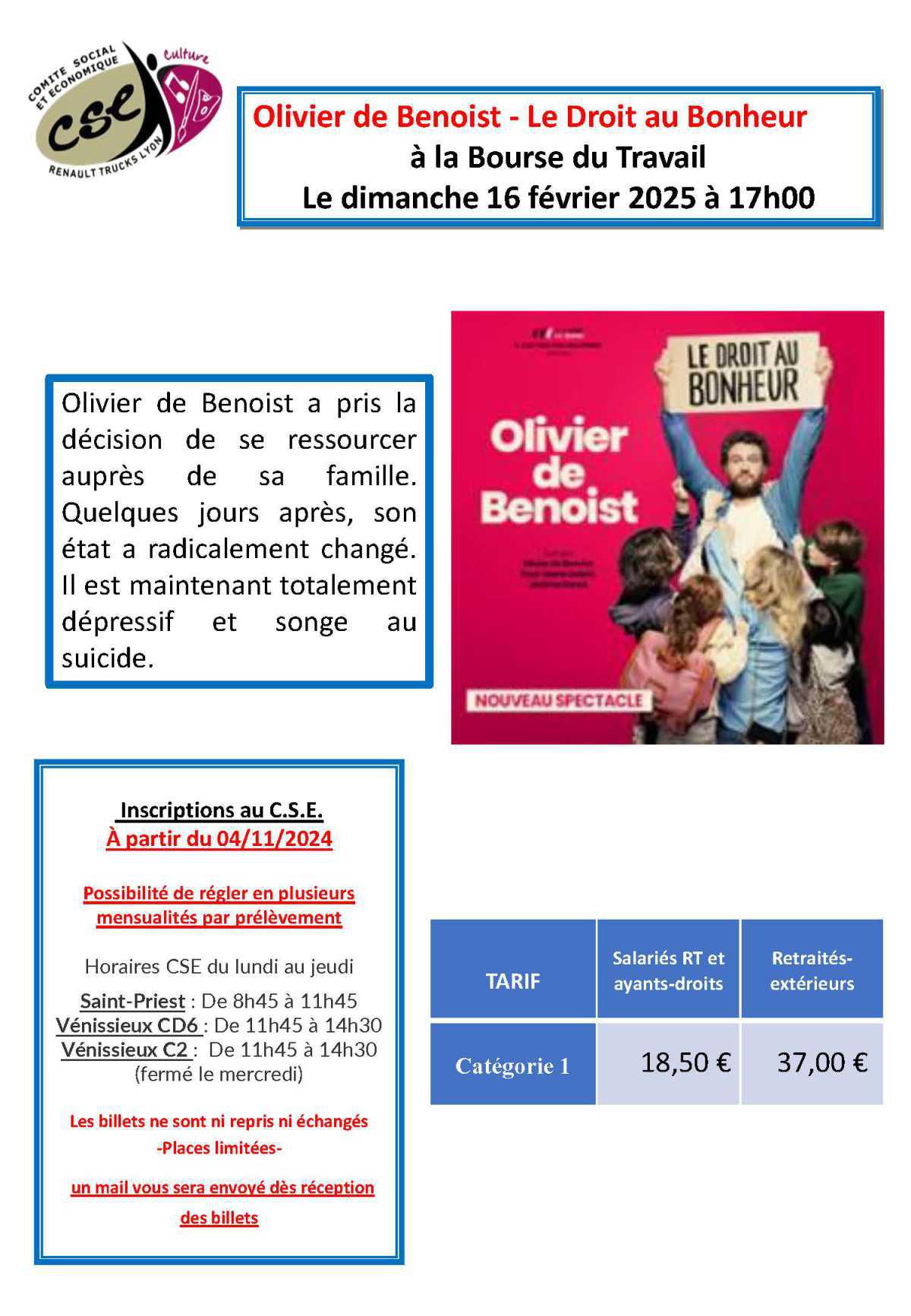 Olivier de Benoist - Le Droit au Bonheur à la Bourse du Travail Le dimanche 16 février 2025 à 17h00