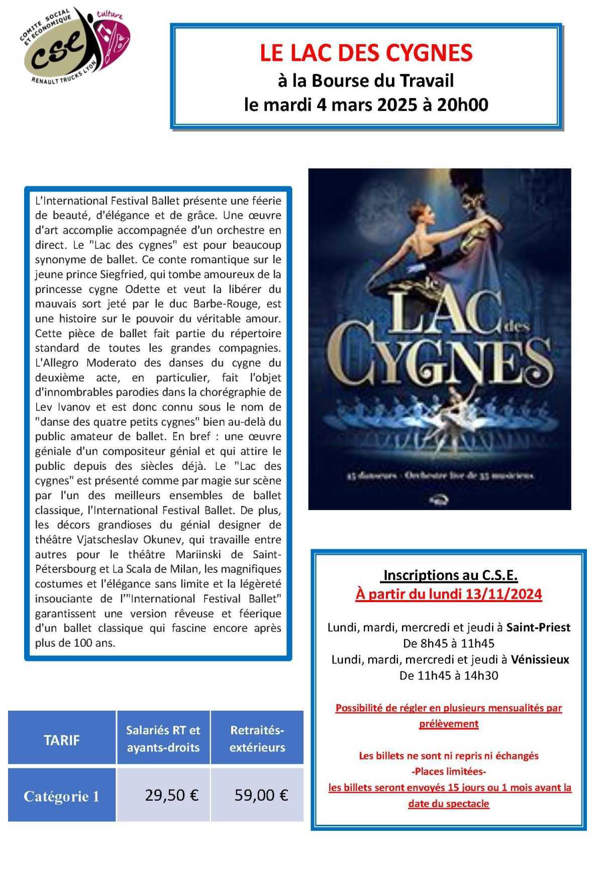 LE LAC DES CYGNES à la Bourse du Travail le mardi 4 mars 2025 à 20h00