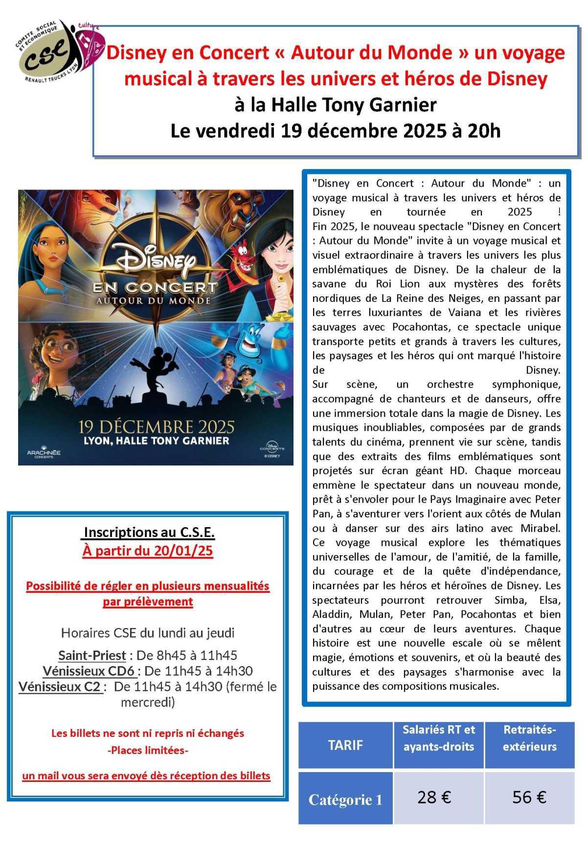 Disney en Concert à la Halle Tony Garnier le vendredi 19 décembre 2025 à 20h