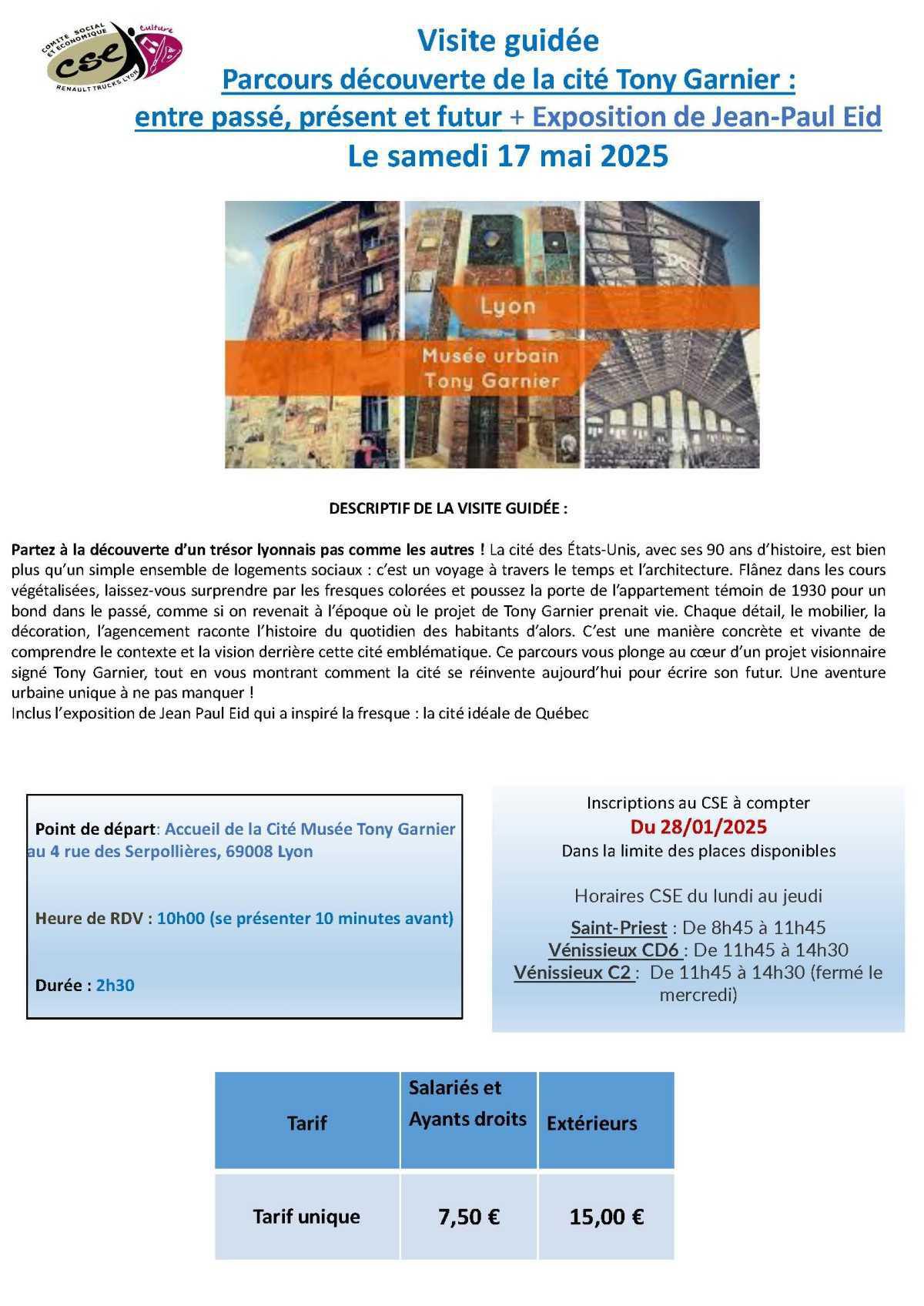 Visite guidée Parcours découverte de la cité Tony Garnier + Exposition de Jean-Paul Eid le samedi 17 mai 2025
