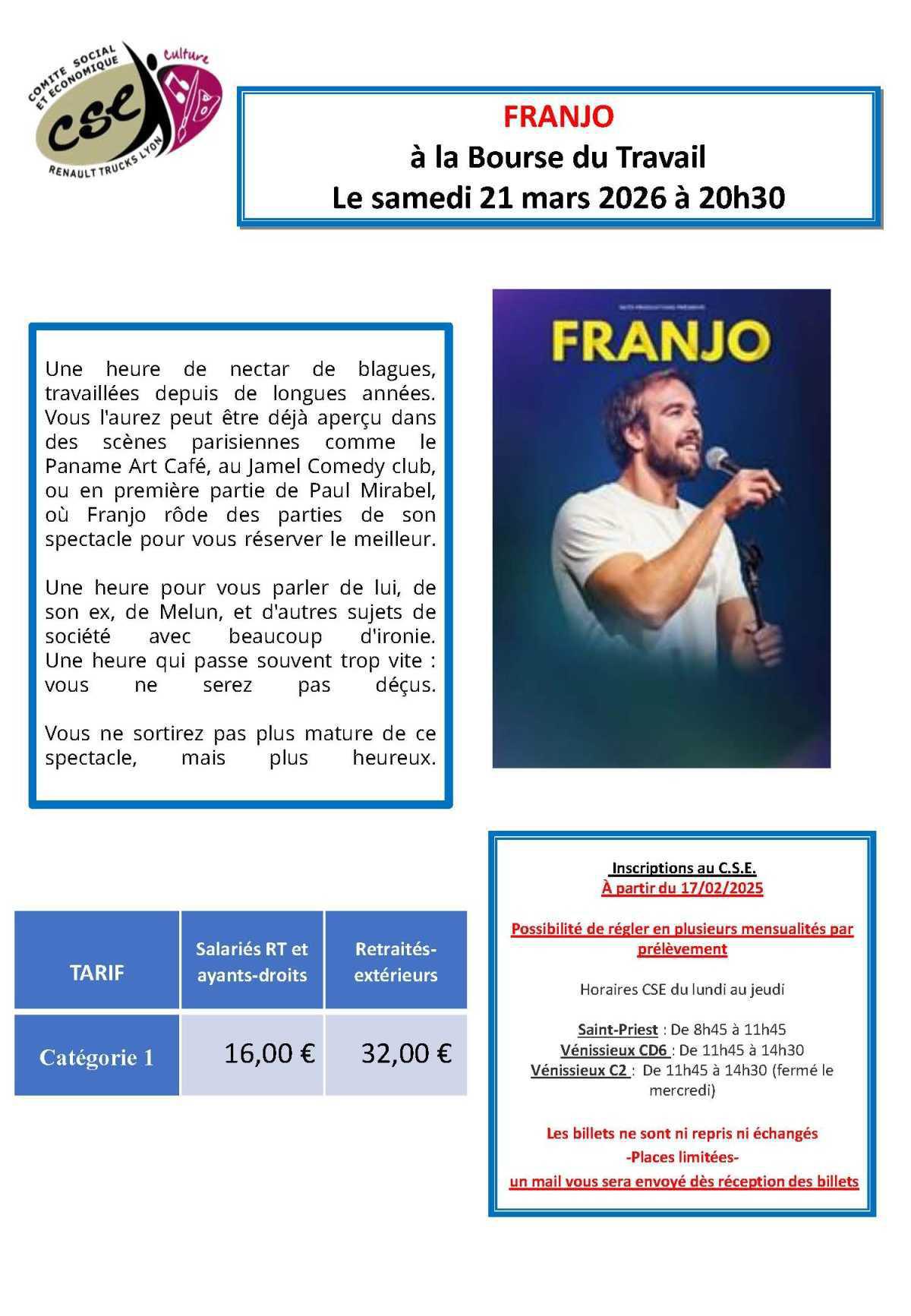 FRANJO à la Bourse du Travail Le samedi 21 mars 2026 à 20h30
