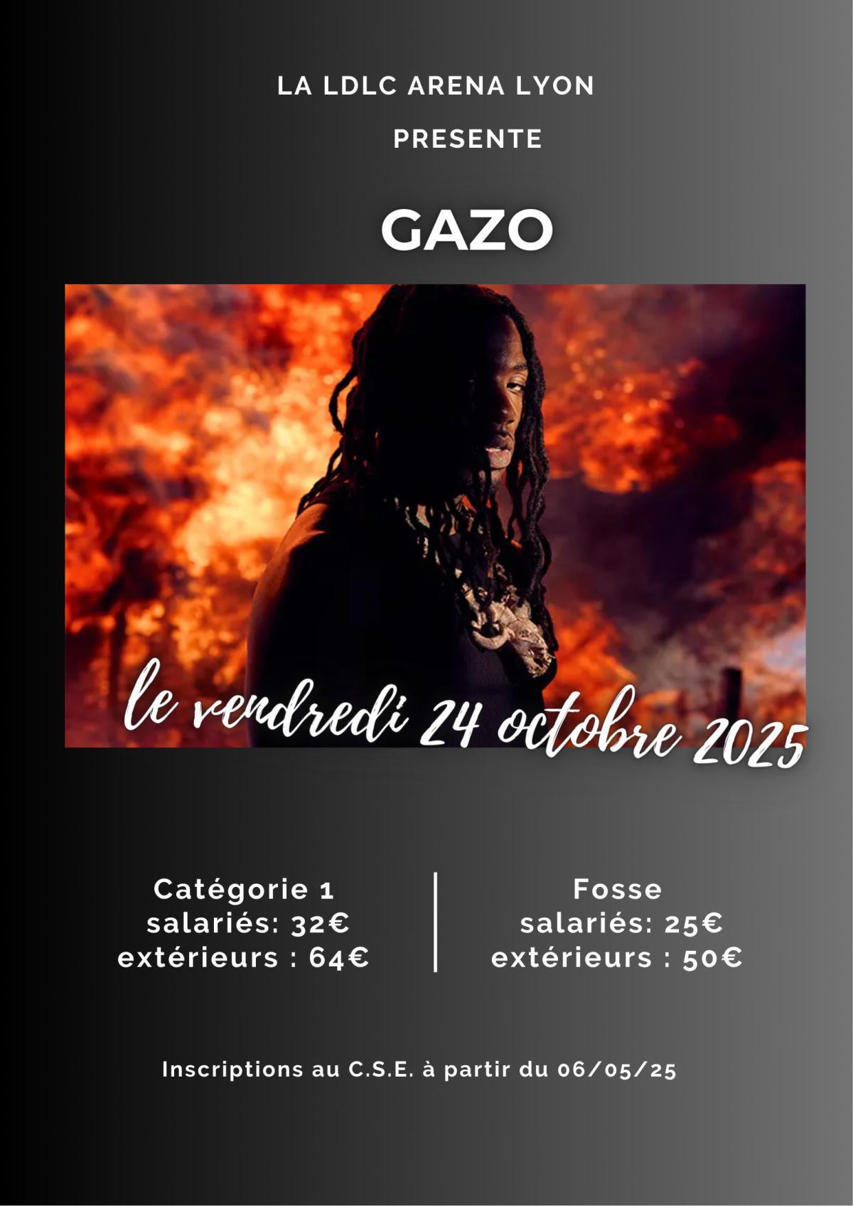 Dernières places en catégorie 1 pour GAZO à la LDLC ARENA le 24/10/25