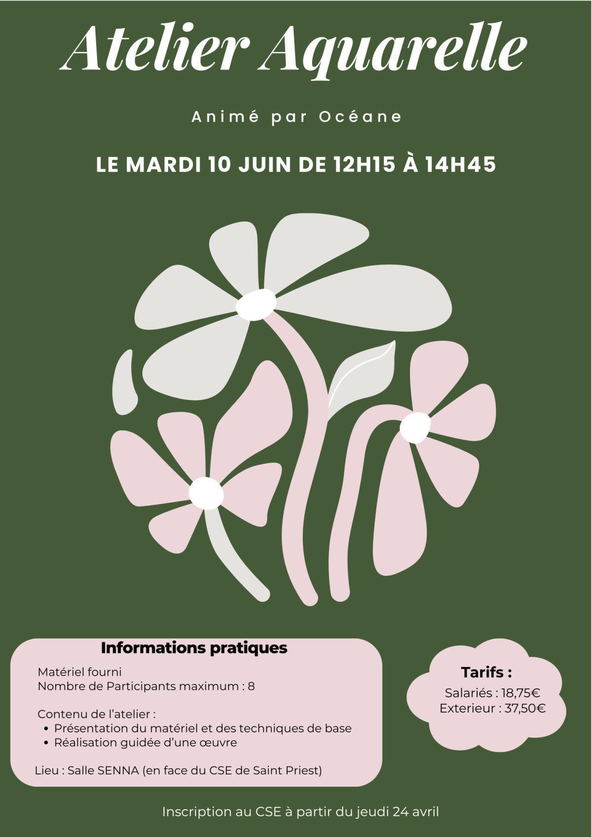 Atelier aquarelle le mardi 10 juin