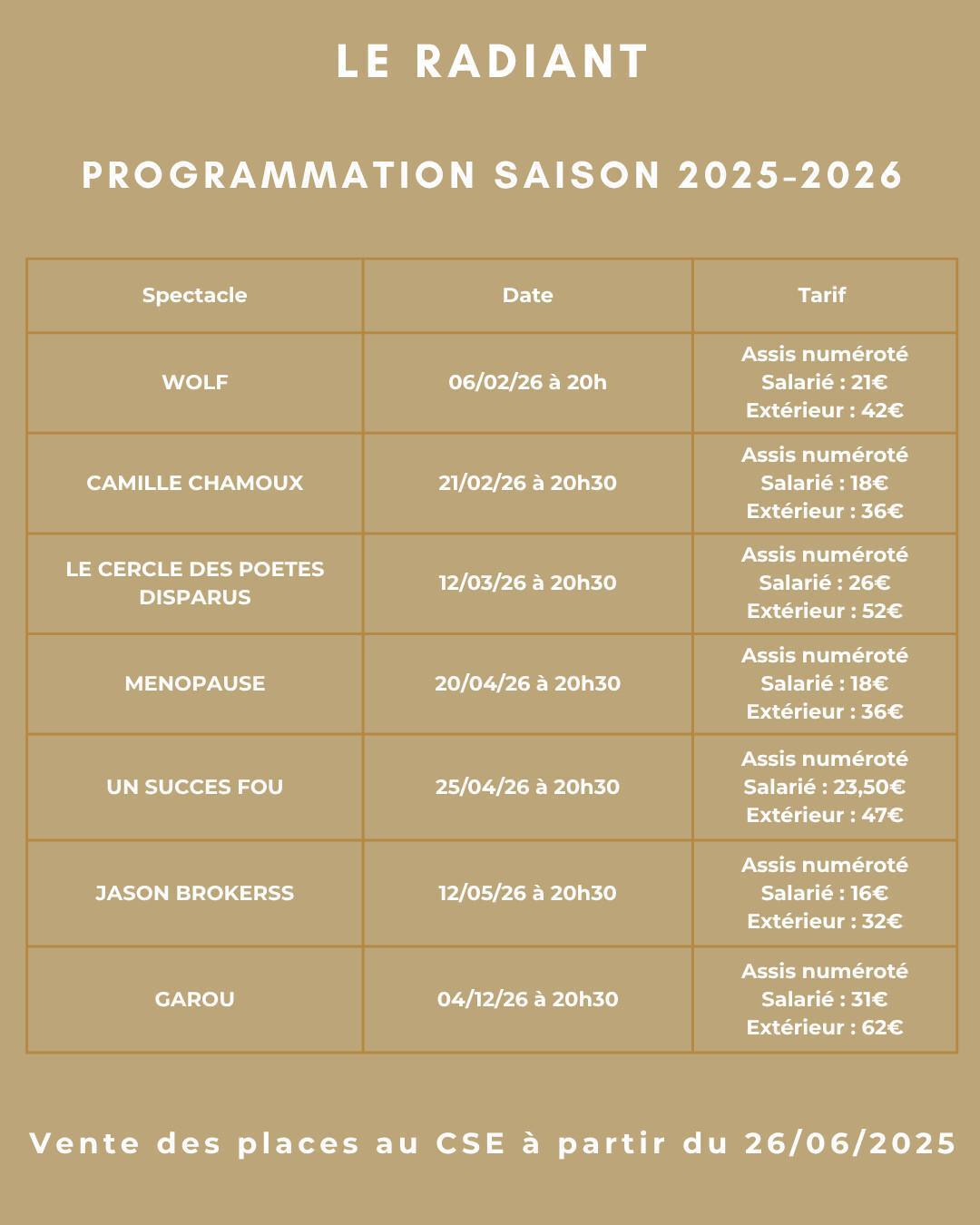 LE RADIANT Programmation saison 2025-2026