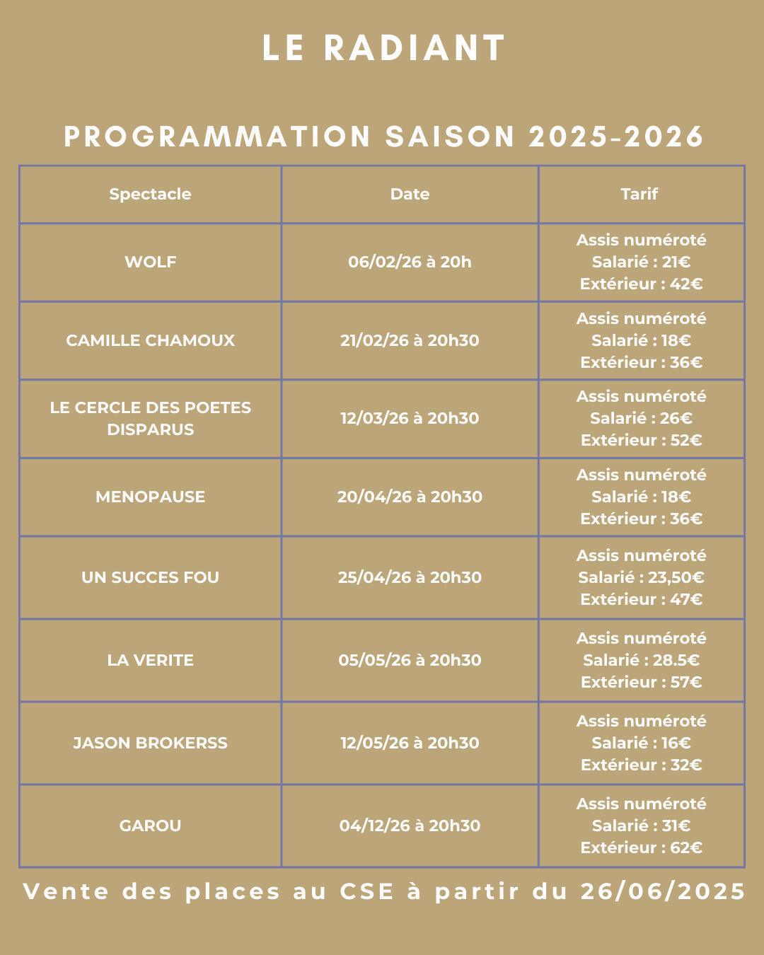LE RADIANT Programmation saison 2025-2026