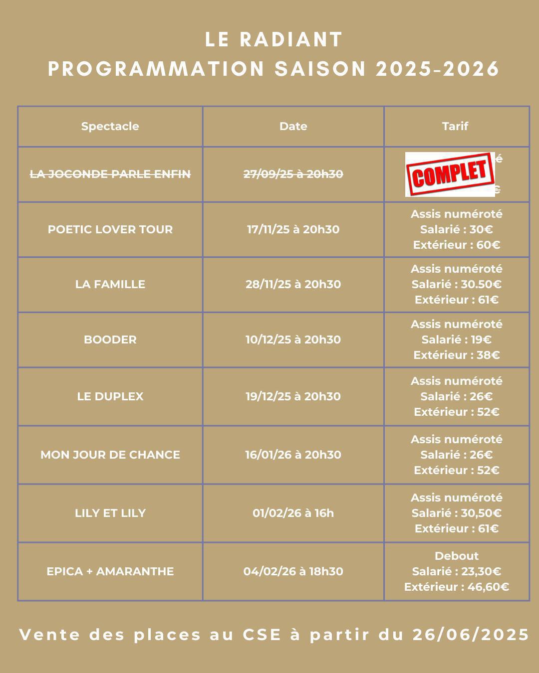 LE RADIANT Programmation saison 2025-2026