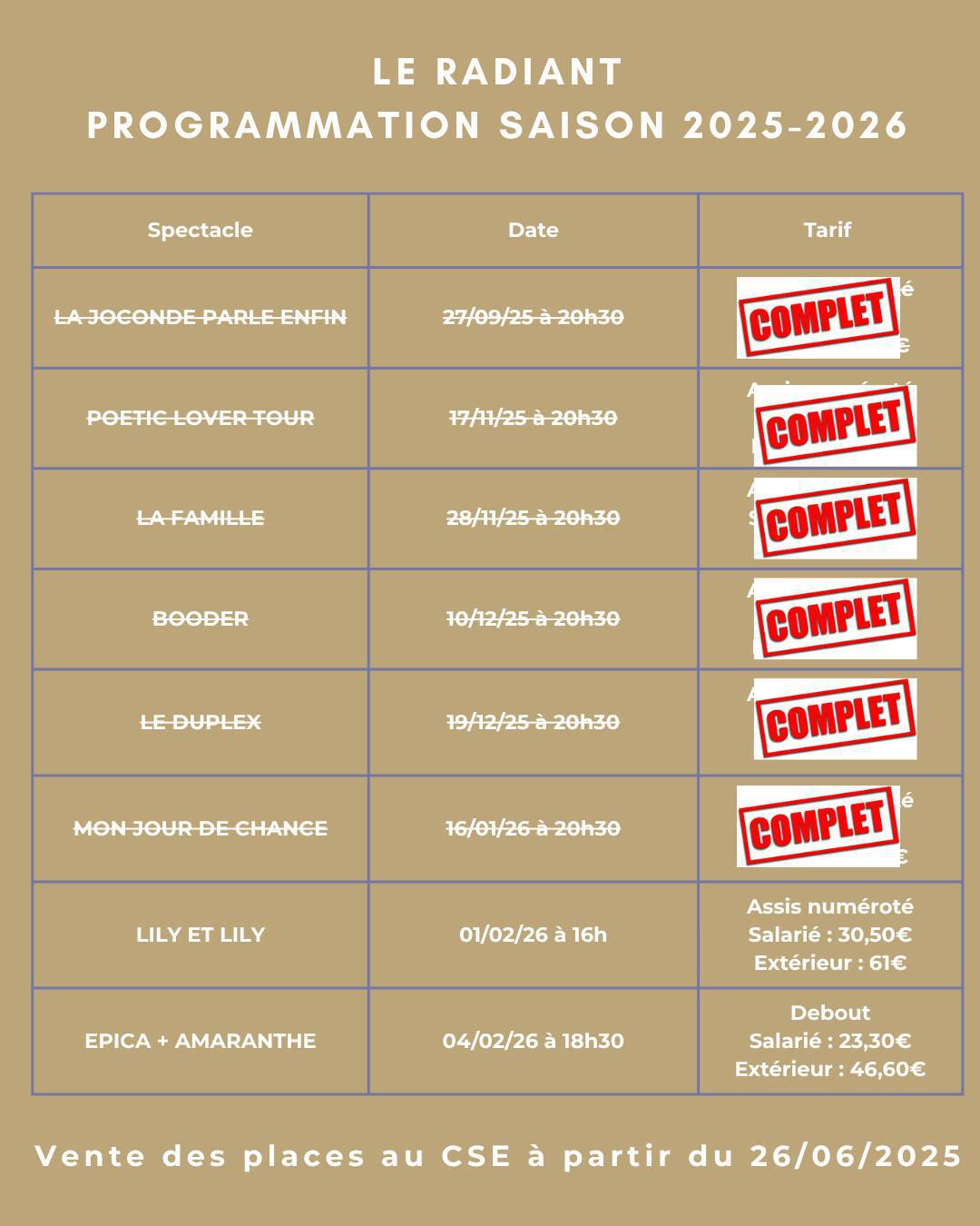 LE RADIANT Programmation saison 2025-2026 LE RADIANT Programmation saison 2025-2026