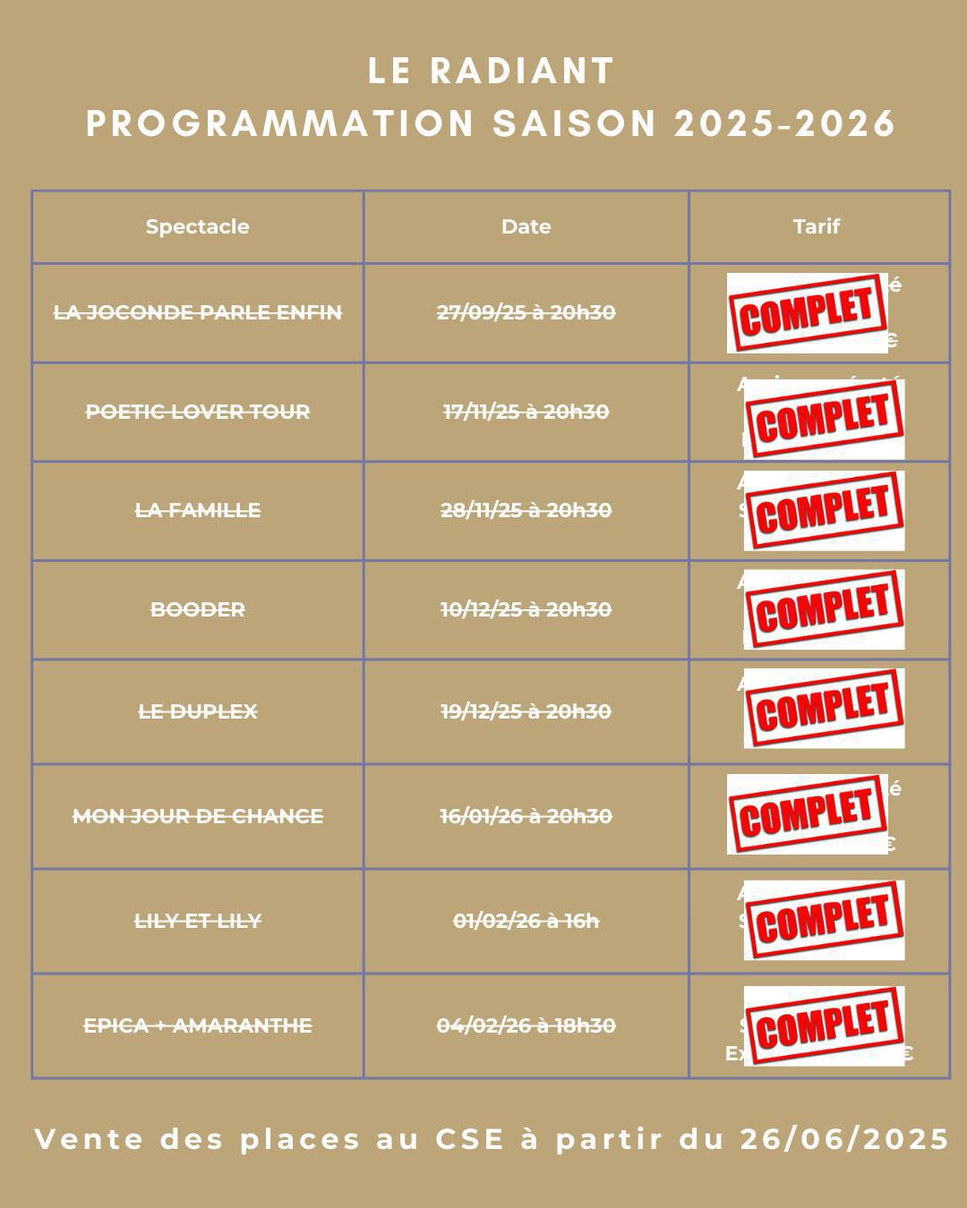 LE RADIANT Programmation saison 2025-2026
