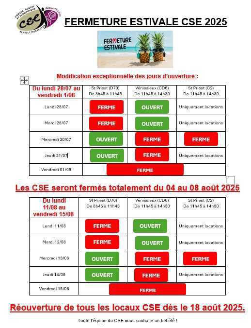 Fermeture Estivale 2025 - CSE 