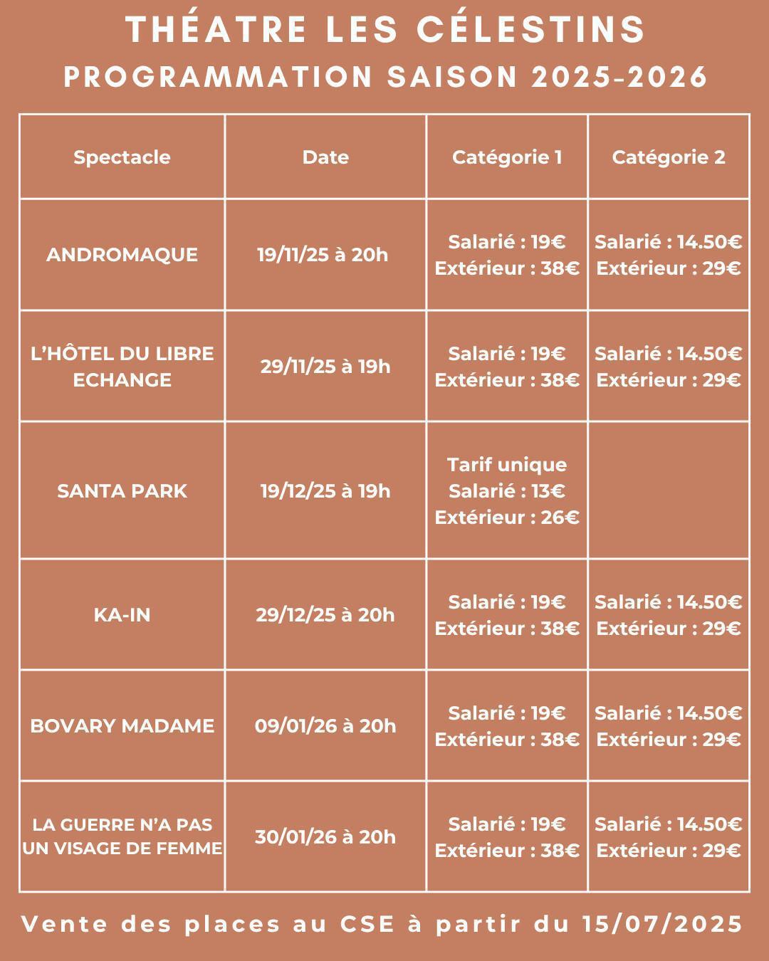 THÉÂTRE LES CÉLESTINS PROGRAMMATION saison 2025-2026