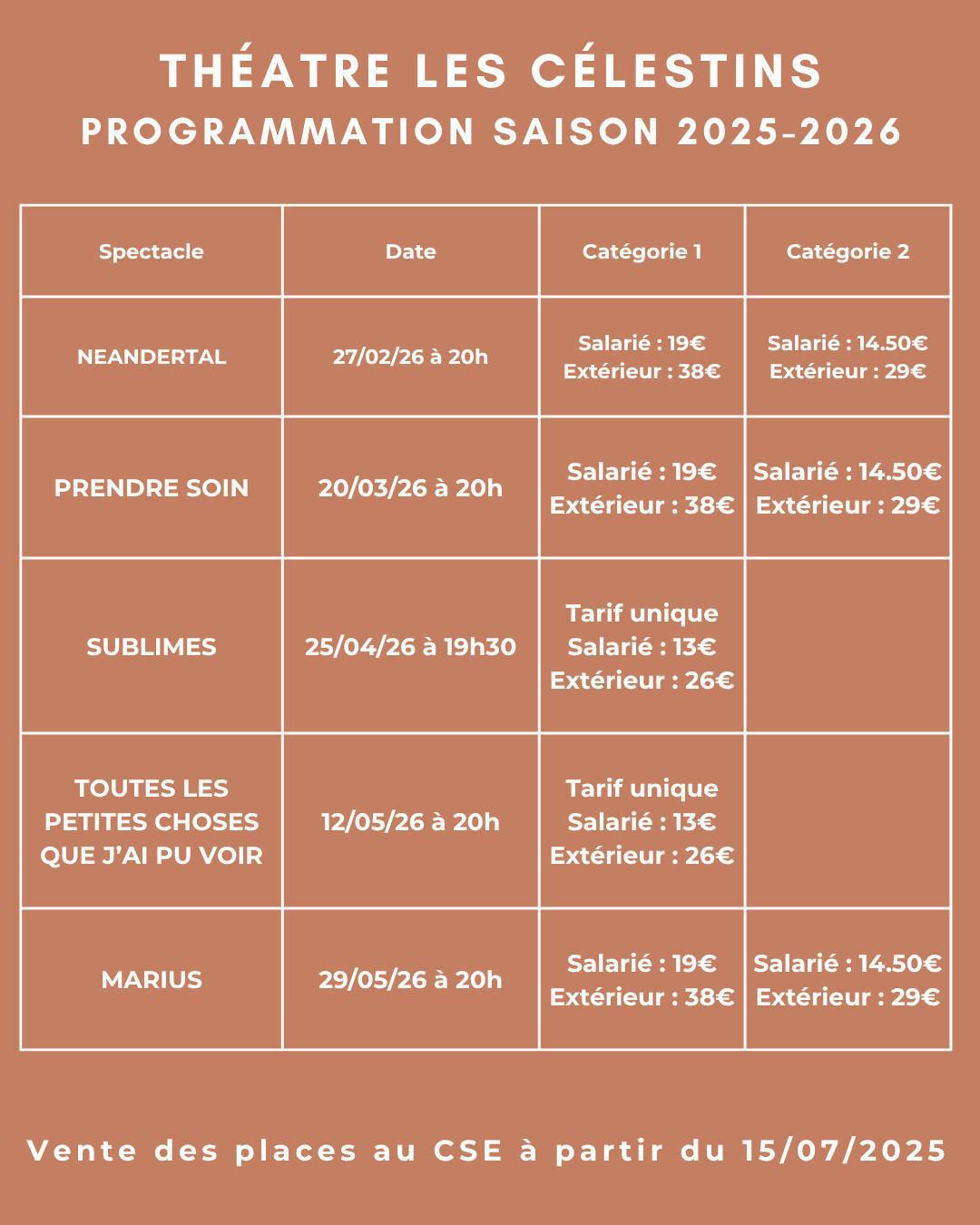 THÉÂTRE LES CÉLESTINS PROGRAMMATION saison 2025-2026