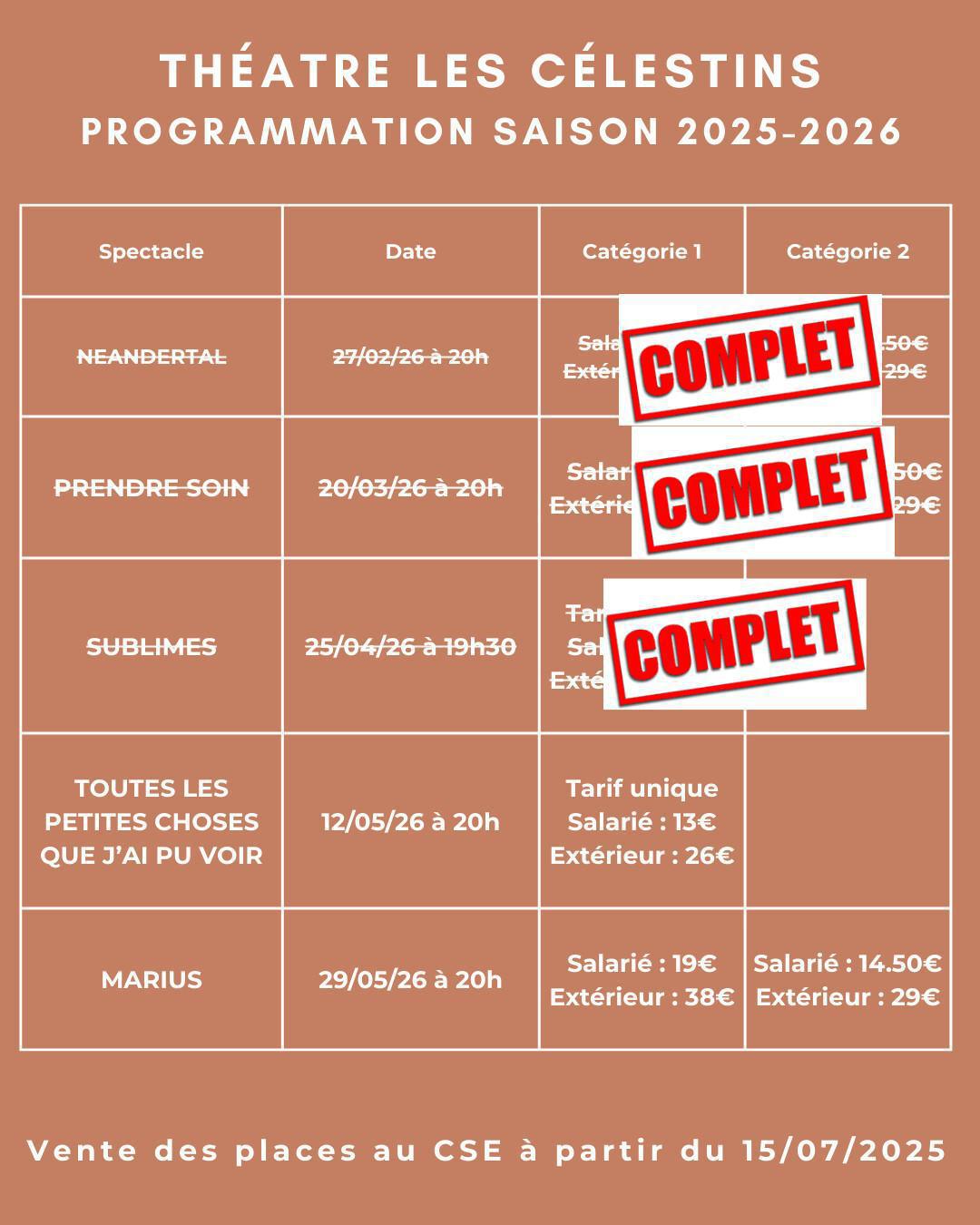 THÉÂTRE LES CÉLESTINS PROGRAMMATION saison 2025-2026