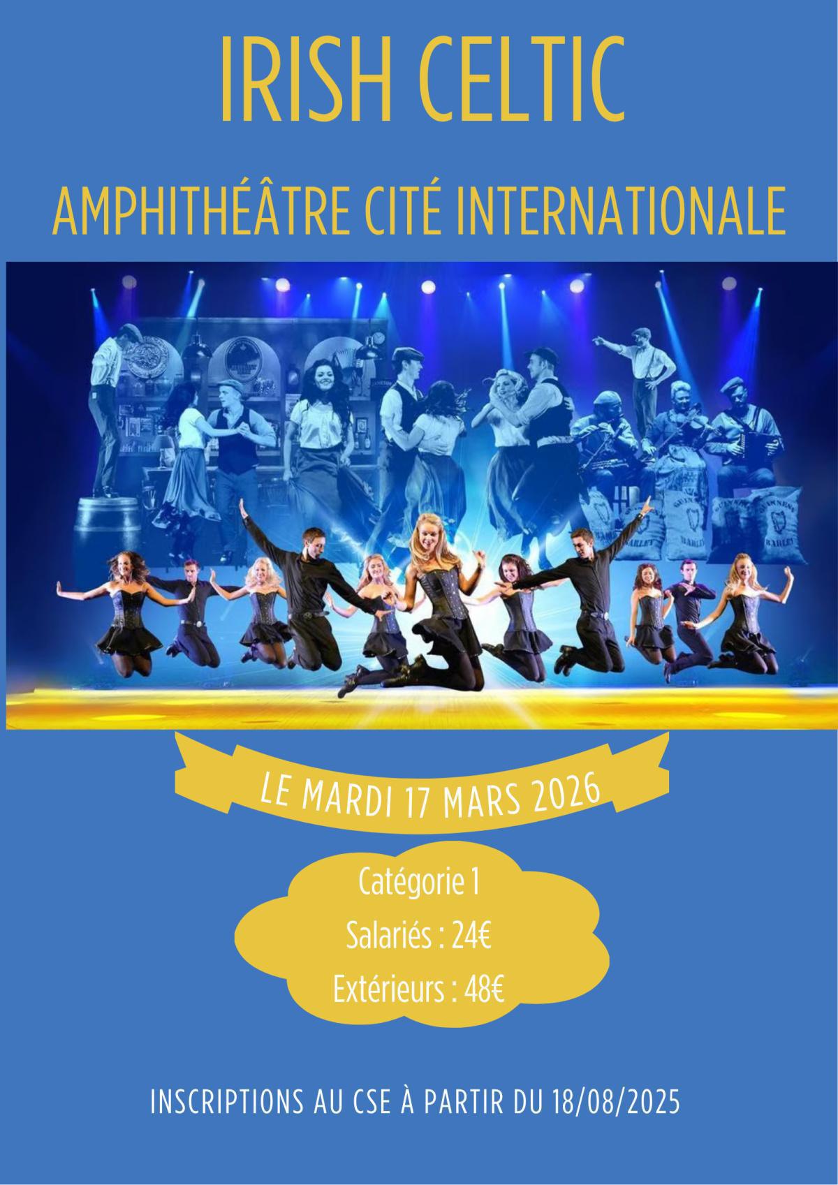 IRISH CELTIC le 17/03/26 à l'amphithéâtre, Cité Internationale
