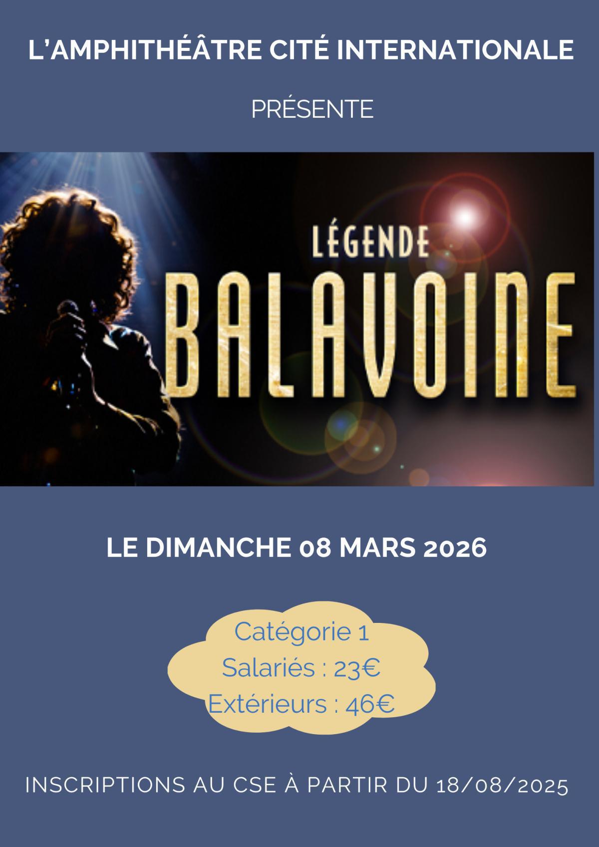 Légende Balavoine à l'Amphithéâtre le 08 mars 2026 Légende Balavoine à l'Amphithéâtre le 08 mars 2026