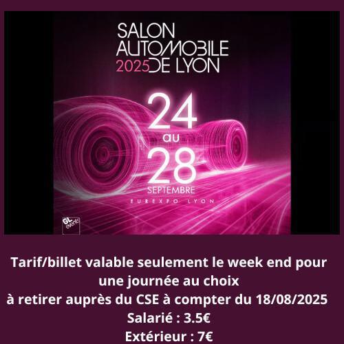 SALON AUTOMOBILE billet exclusivement valable le week end les 27 ou 28 septembre 2025