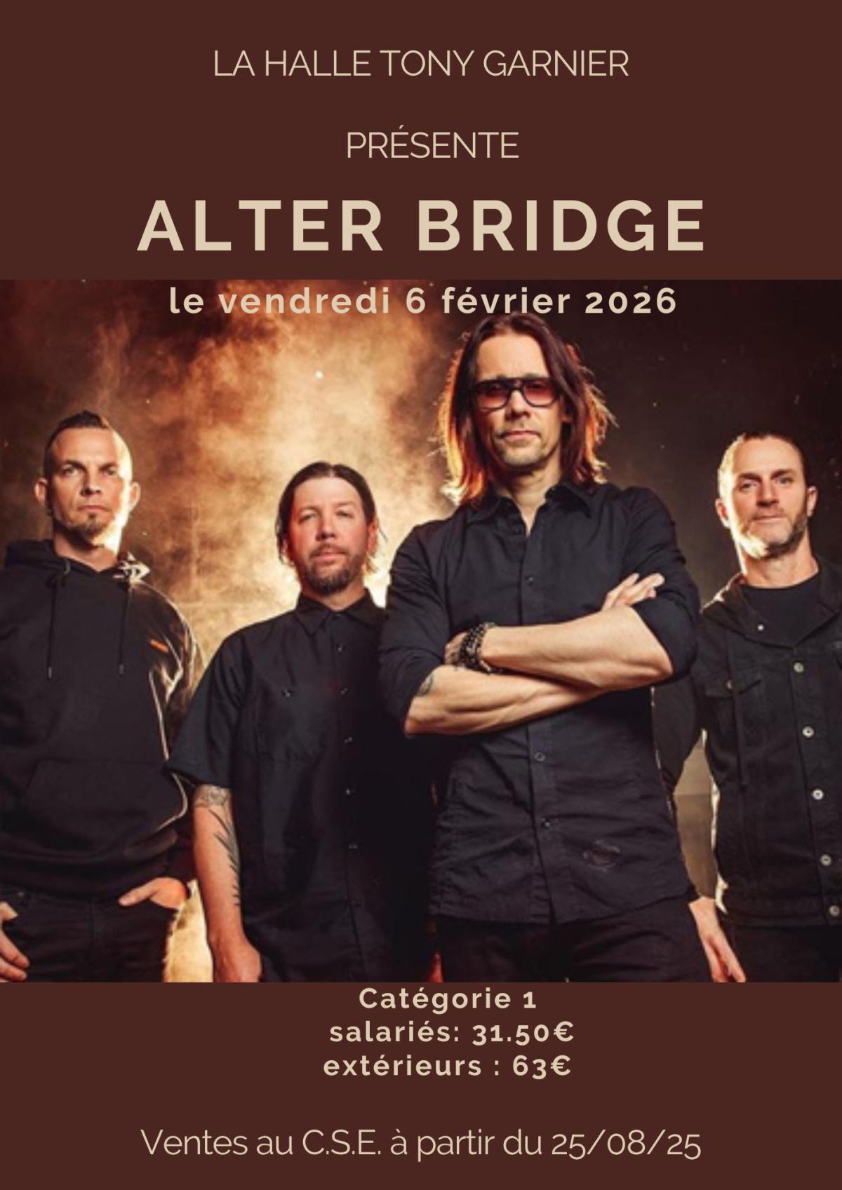 ALTER BRIDGE le vendredi 6 février 2026 à la Halle Tony Garnier
