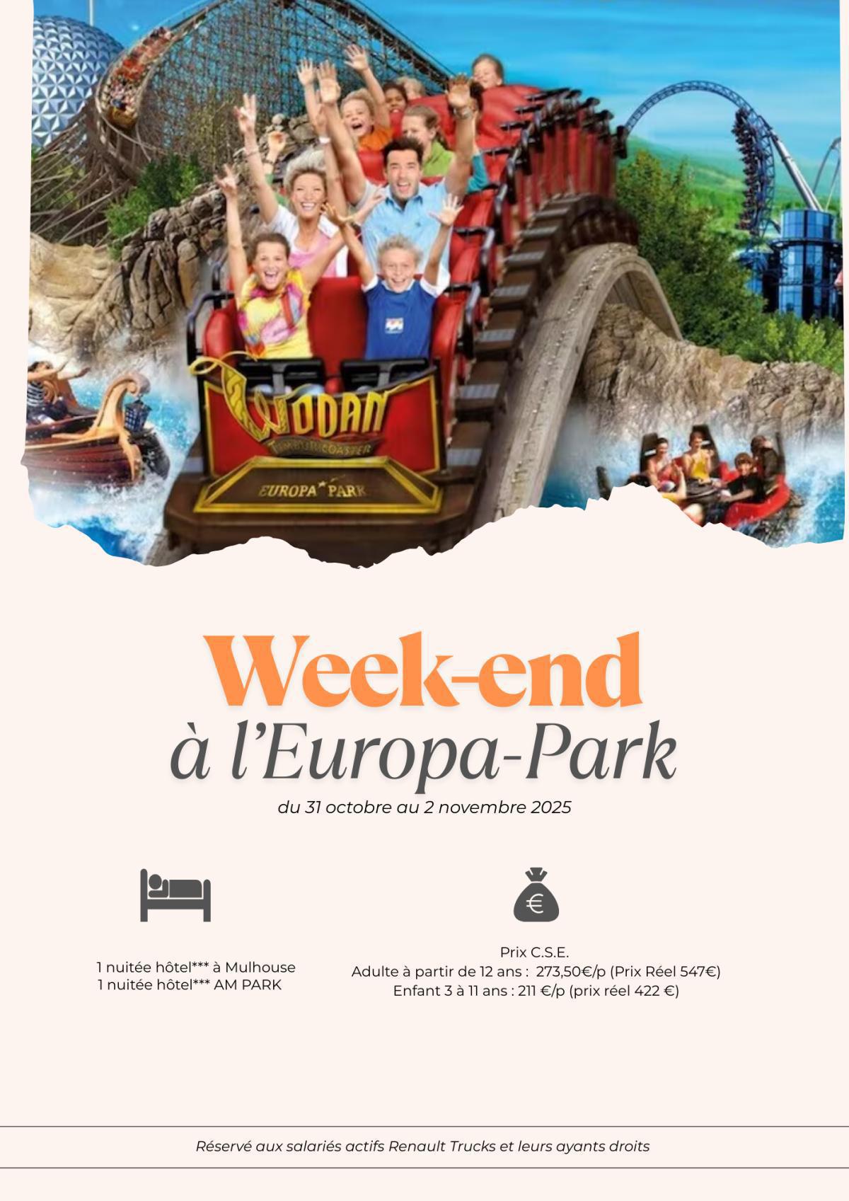 La commission loisirs vous propose un week-end en famille à l'Europa-Park du 31/10 au 2/11/25