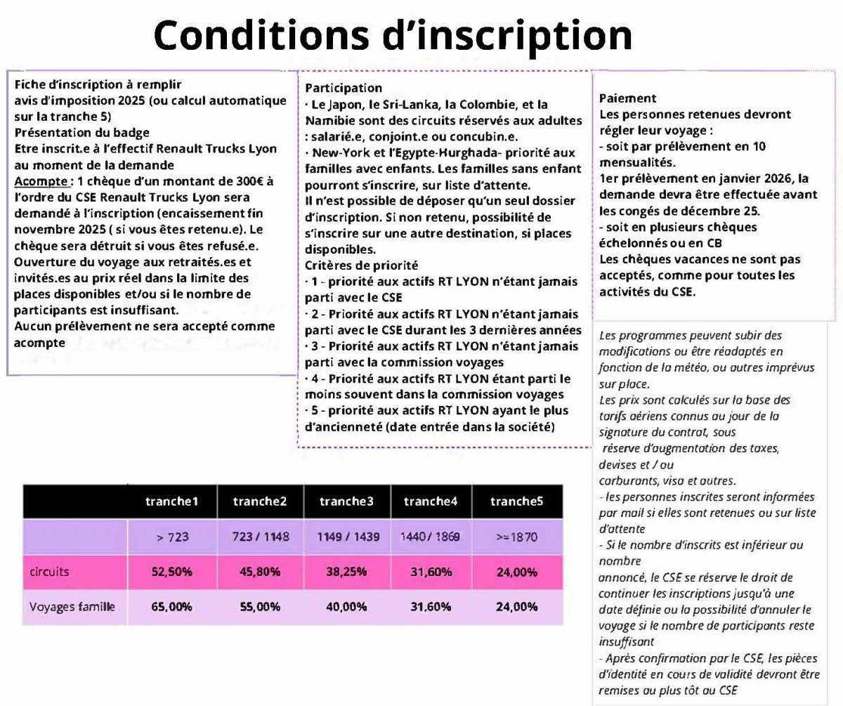 Voyages 2026 - inscription au CSE du 18/09/25 au 16/10/25