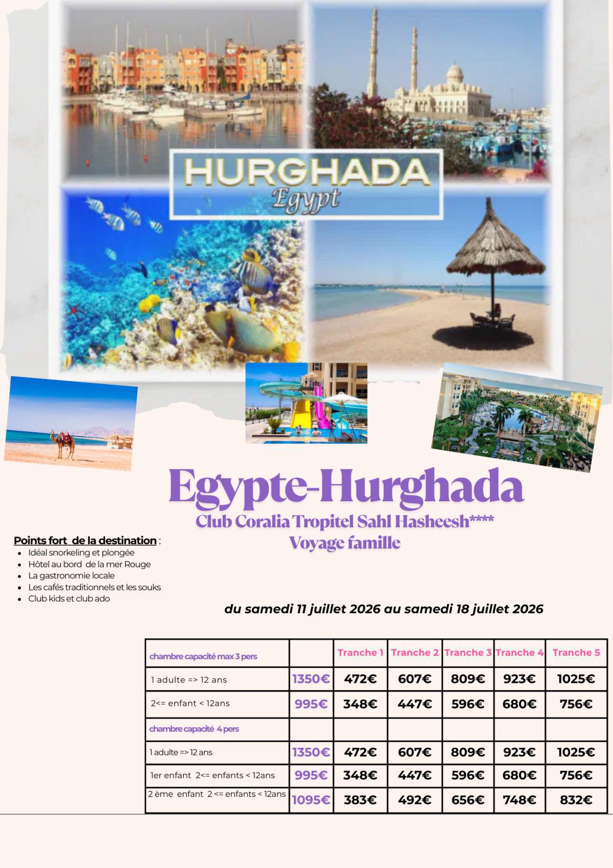 Voyage famille : Egypte-Hurghada du 11/07/2026 au 18/07/2026