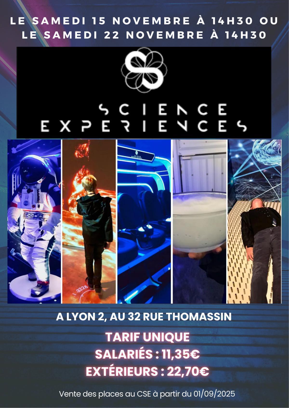 SCIENCES EXPÉRIENCES les samedi 15 ou 22 novembre à 14h30