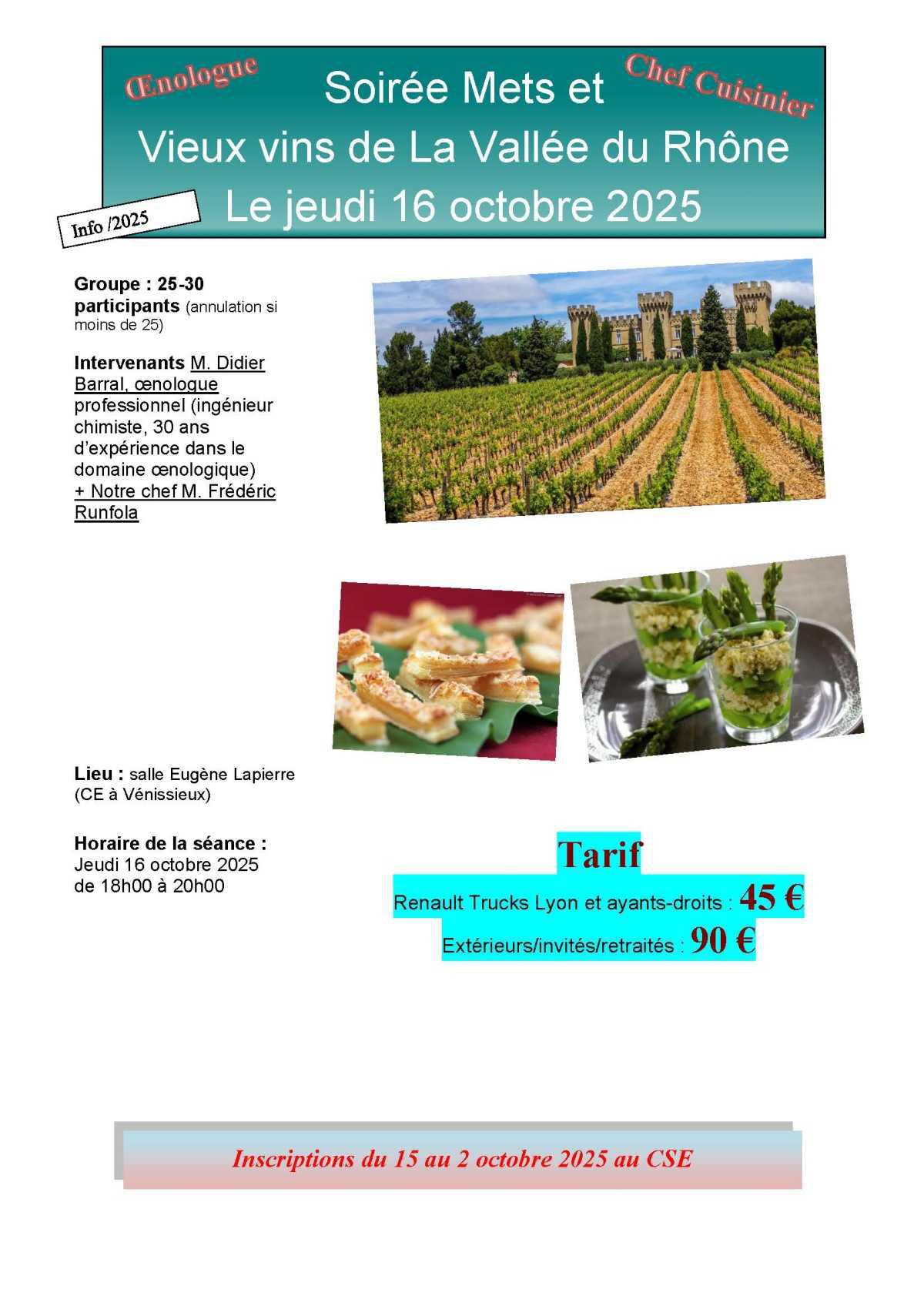 Soirée Mets et Vieux vins de La Vallée du Rhône Le jeudi 16 octobre 2025