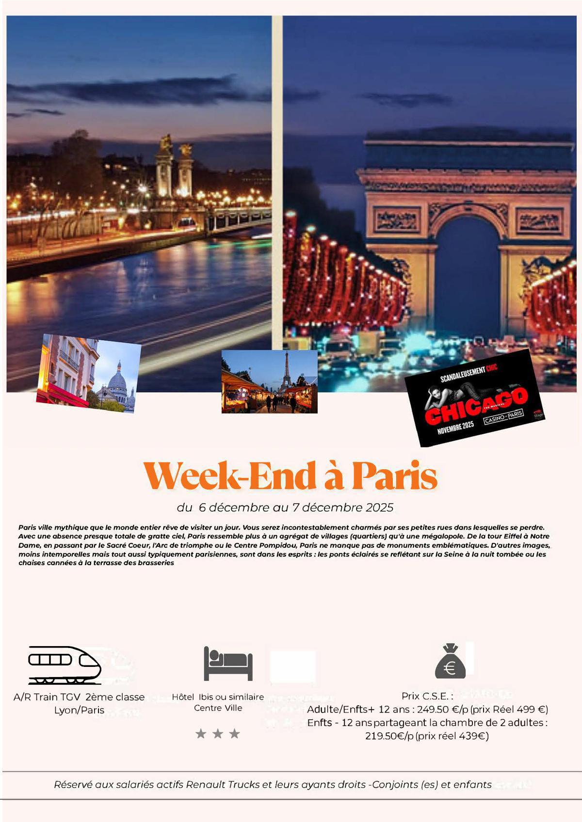 La commission loisirs vous propose un week-end à Paris du 6 au 7 décembre 2025