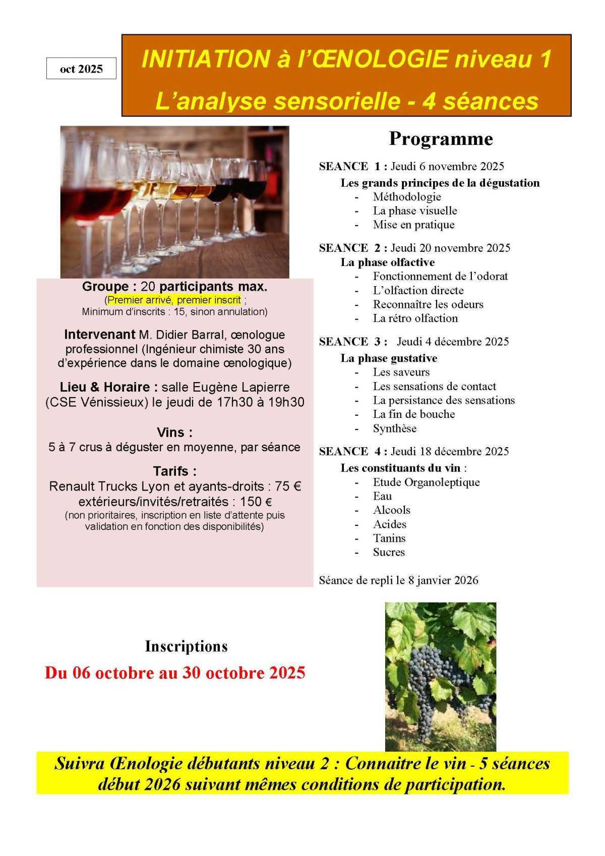 INITIATION à l’ŒNOLOGIE niveau 1 L’analyse sensorielle - 4 séances