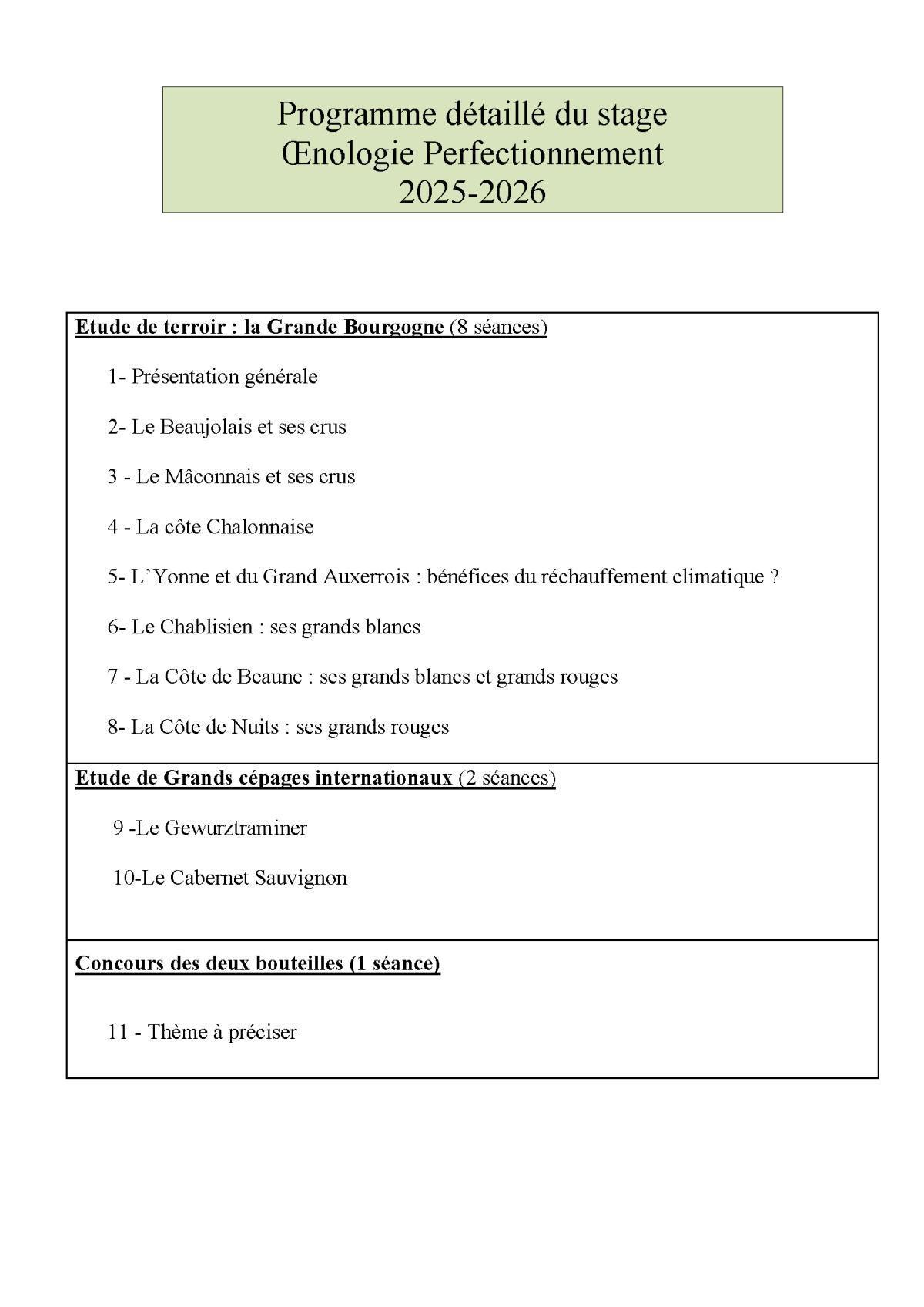Stage d’œnologie perfectionnement 2025-2026 