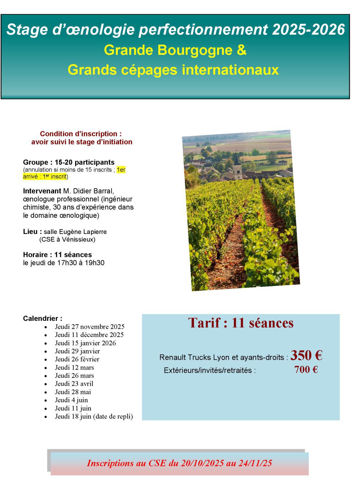 Stage d’œnologie perfectionnement 2025-2026 