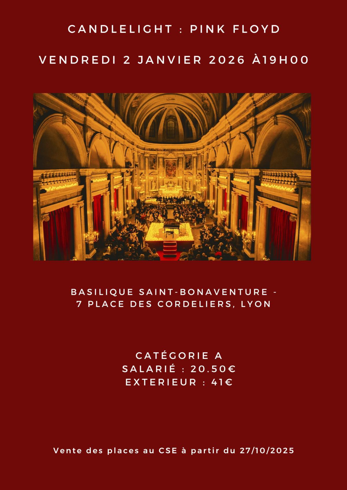 Candlelight : Pink Floyd le vendredi 2 janvier 2026 à 19h00 Candlelight : Pink Floyd le vendredi 2 janvier 2026 à 19h00