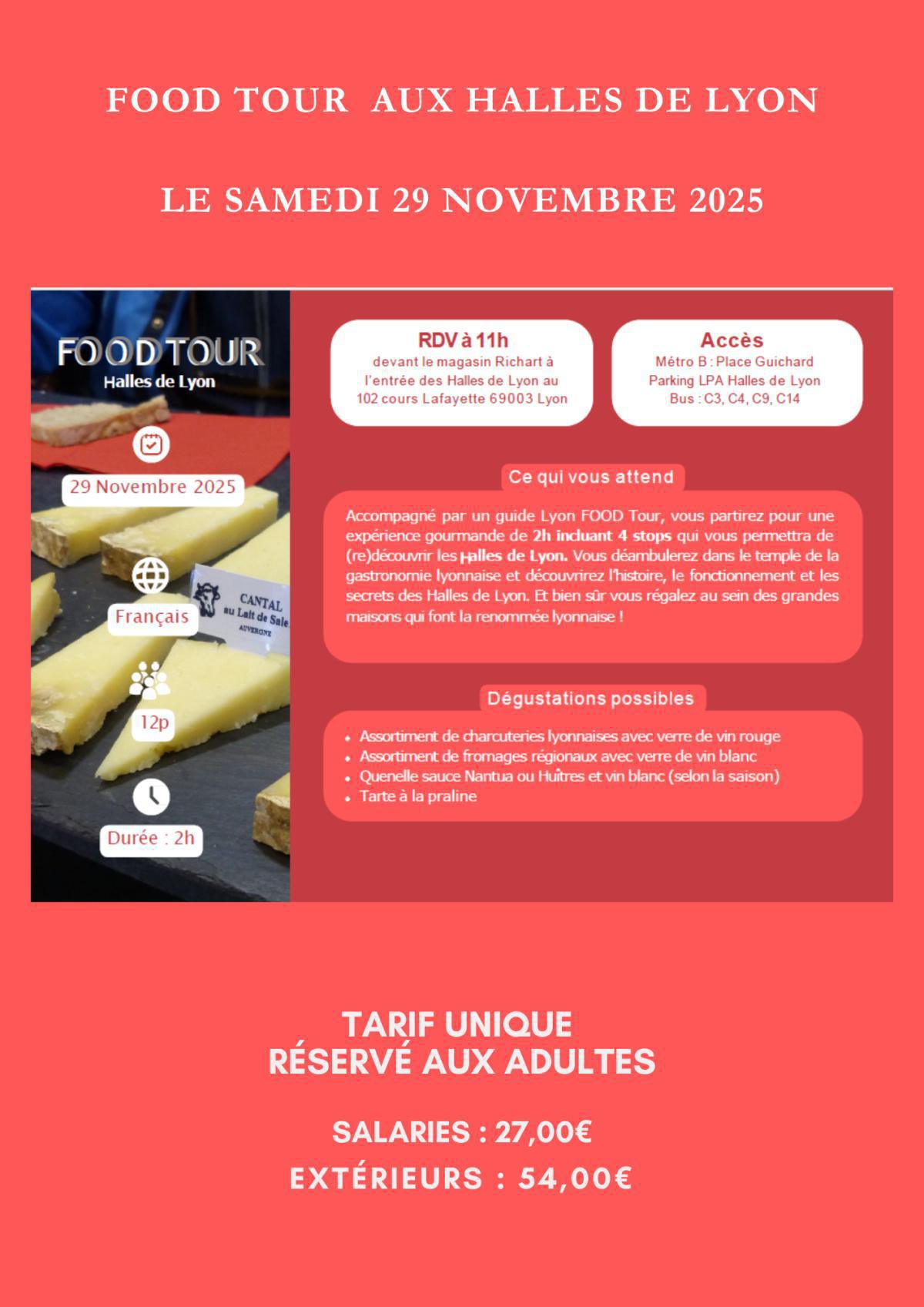FOOD TOUR AUX HALLES DE LYON le samedi 29 novembre 2025