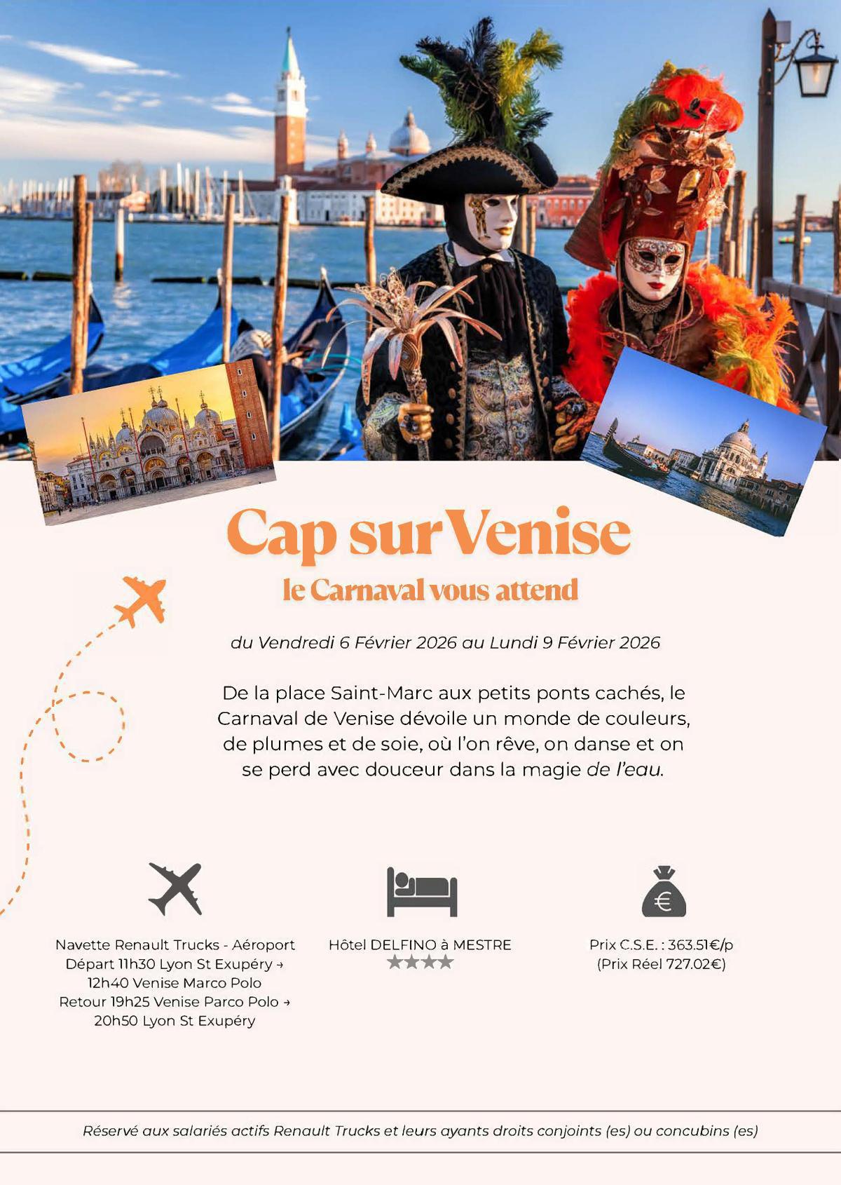 Cap sur VENISE le Carnaval vous attend du vendredi 6 au lundi 9 février 2026