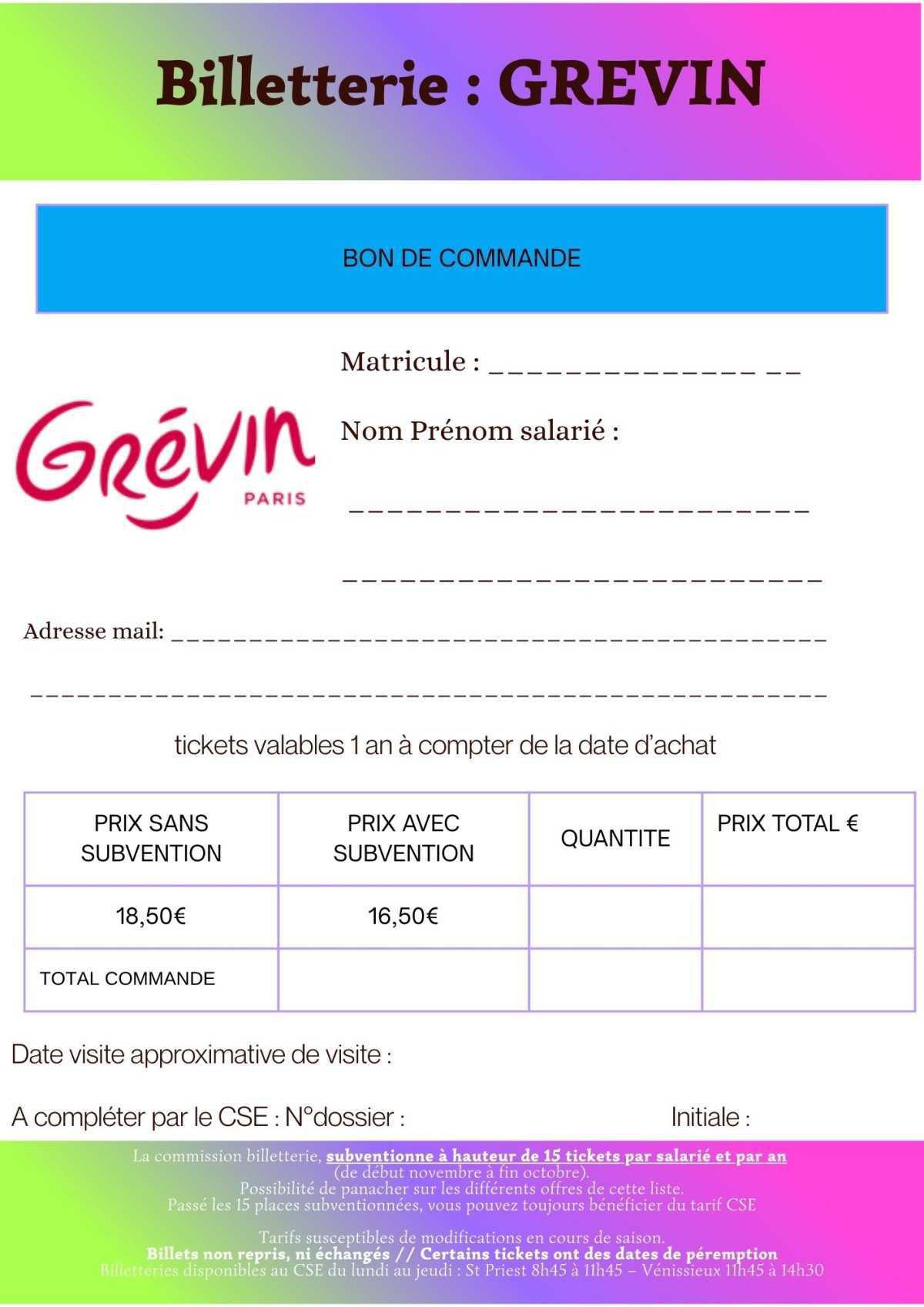 Musée Grévin 2026 : Bon de commande Musée Grévin 2026 : Bon de commande