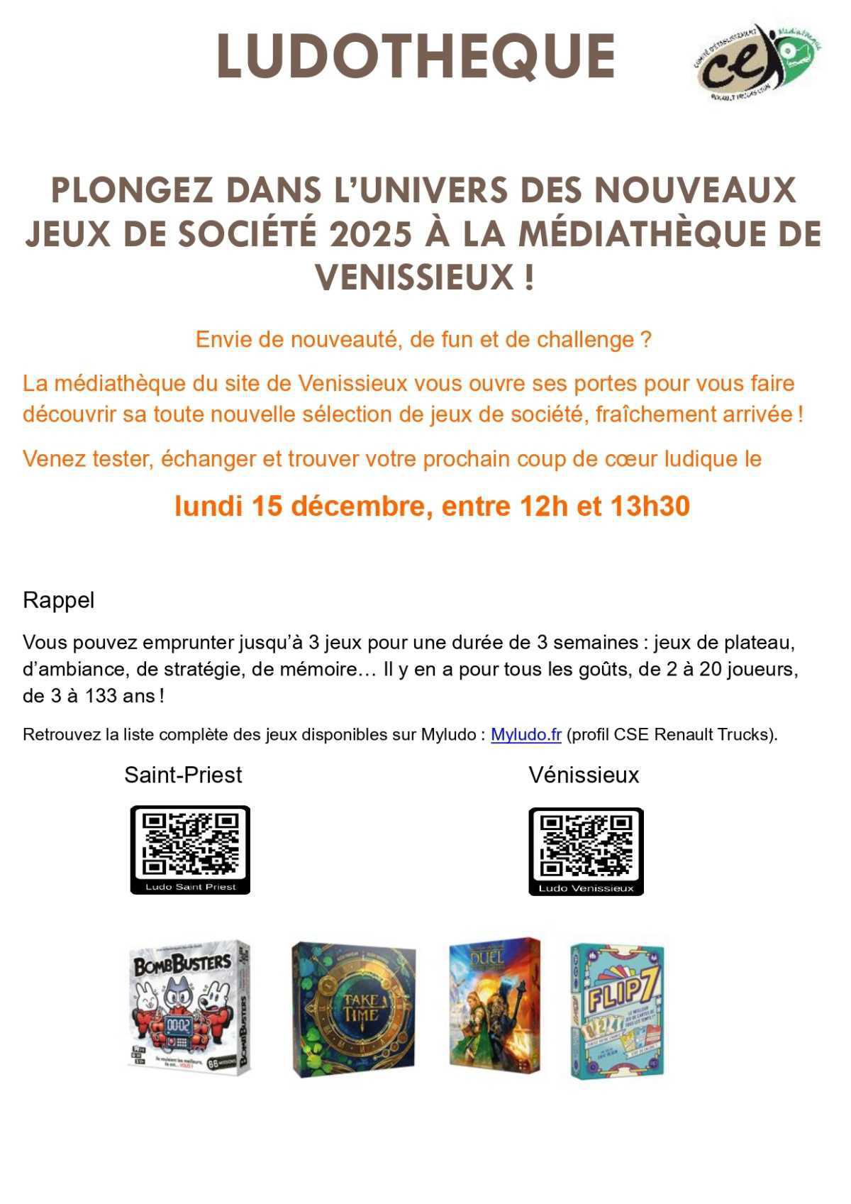 Venez voir nos nouveautés à la ludothèque du CSE Vénissieux !