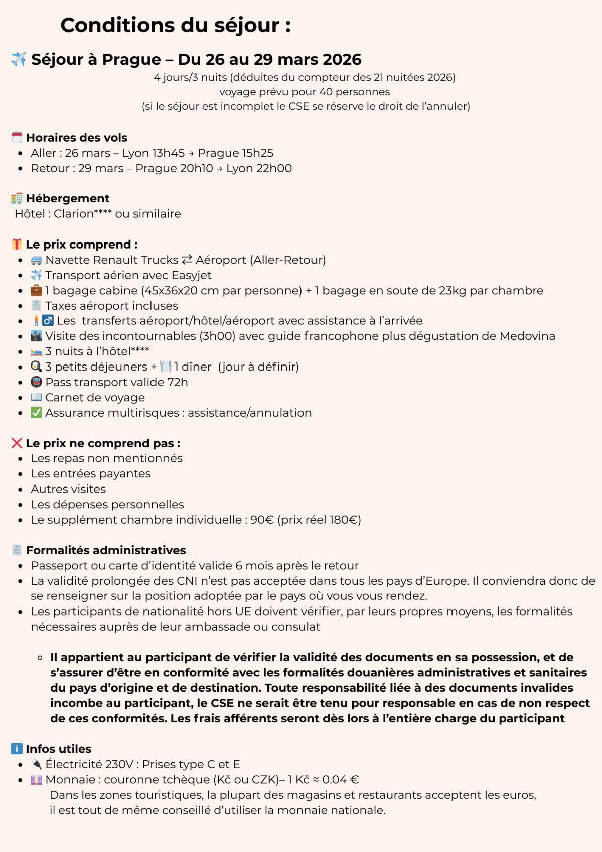 Escapade à Prague du jeudi 26 mars au dimanche 29 mars 2026 Escapade à Prague du jeudi 26 mars au dimanche 29 mars 2026