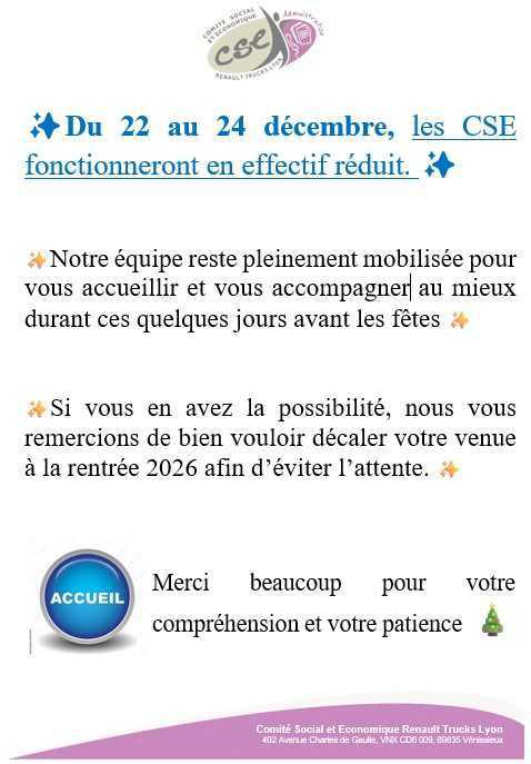 Ouverture CSE : semaine 52 / effectif réduit