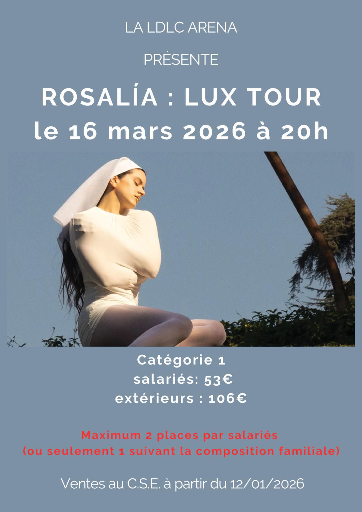 ROSALÍA : LUX TOUR le 16 mars 2026 à 20h à la LDLC ROSALÍA : LUX TOUR le 16 mars 2026 à 20h à la LDLC