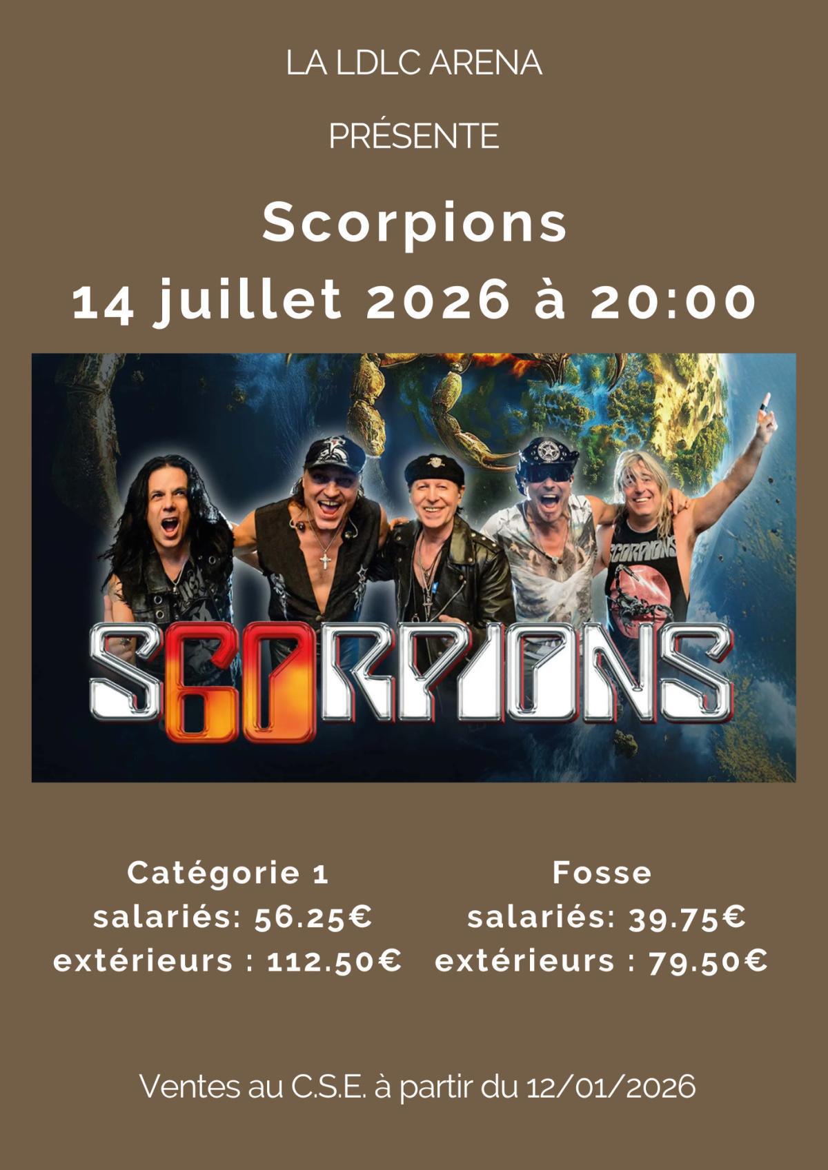 Scorpions le mardi 14 juillet 2026 à 20h à la LDLC Scorpions le mardi 14 juillet 2026 à 20h à la LDLC
