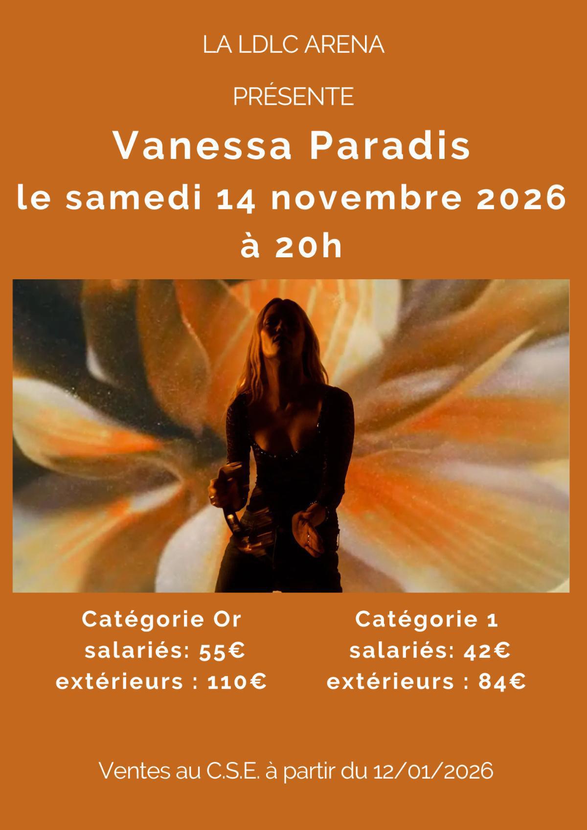 Vanessa Paradis le samedi 14 novembre 2026 à 20h à la LDLC Vanessa Paradis le samedi 14 novembre 2026 à 20h à la LDLC