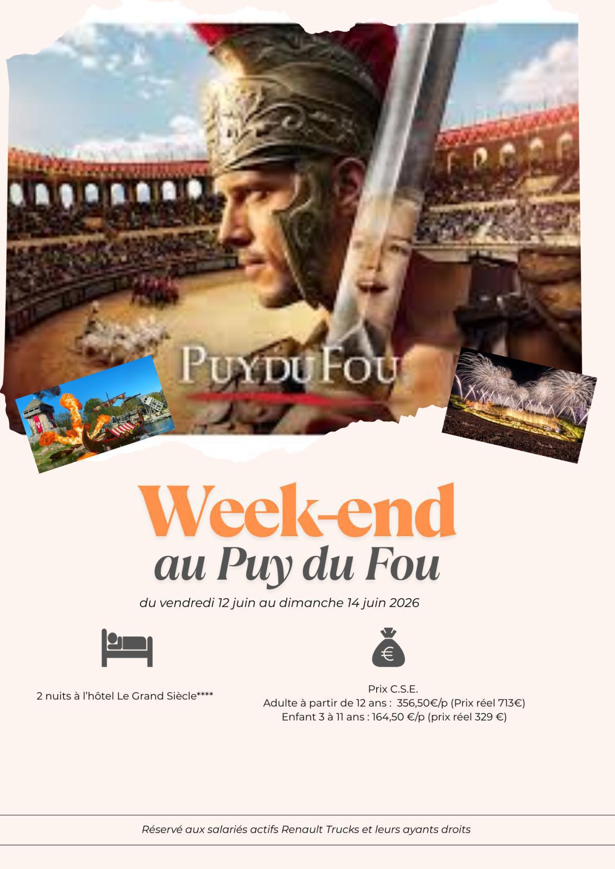 Le CSE vous embarque pour un week-end féerique en famille au Puy du Fou du 12 au 14 juin 2026 !