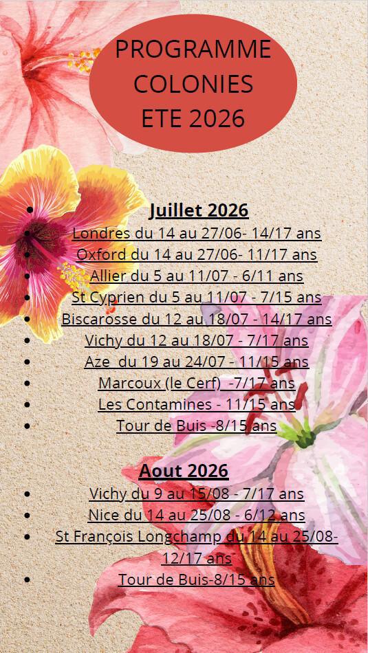 Programme colonies ete 2026