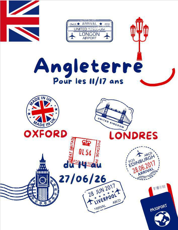 Séjours linguistique en Angleterre pour les 11/17 ans du 14 au 27/06/26