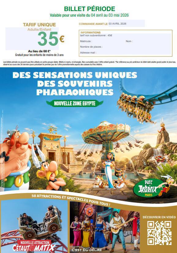 Asterix : tarif spécial du 04 avril au 03 mai 2026