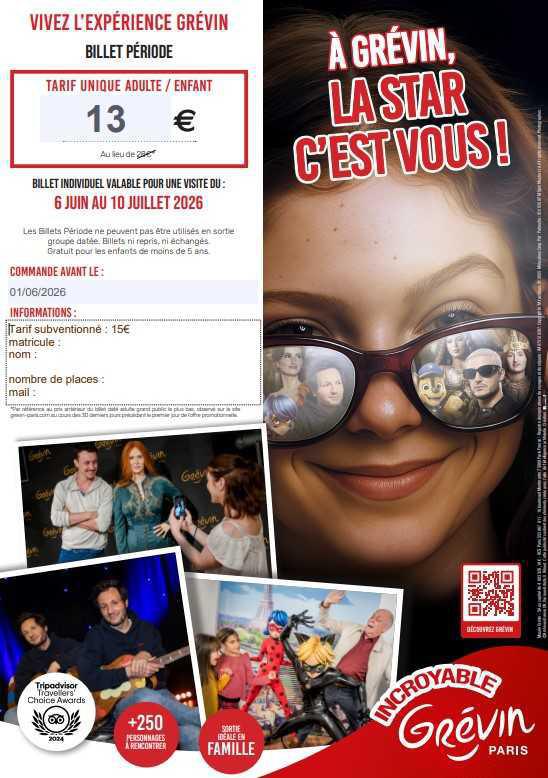 Grévin : offre spéciale pour une visite du 06 juin au 10 juillet 2026