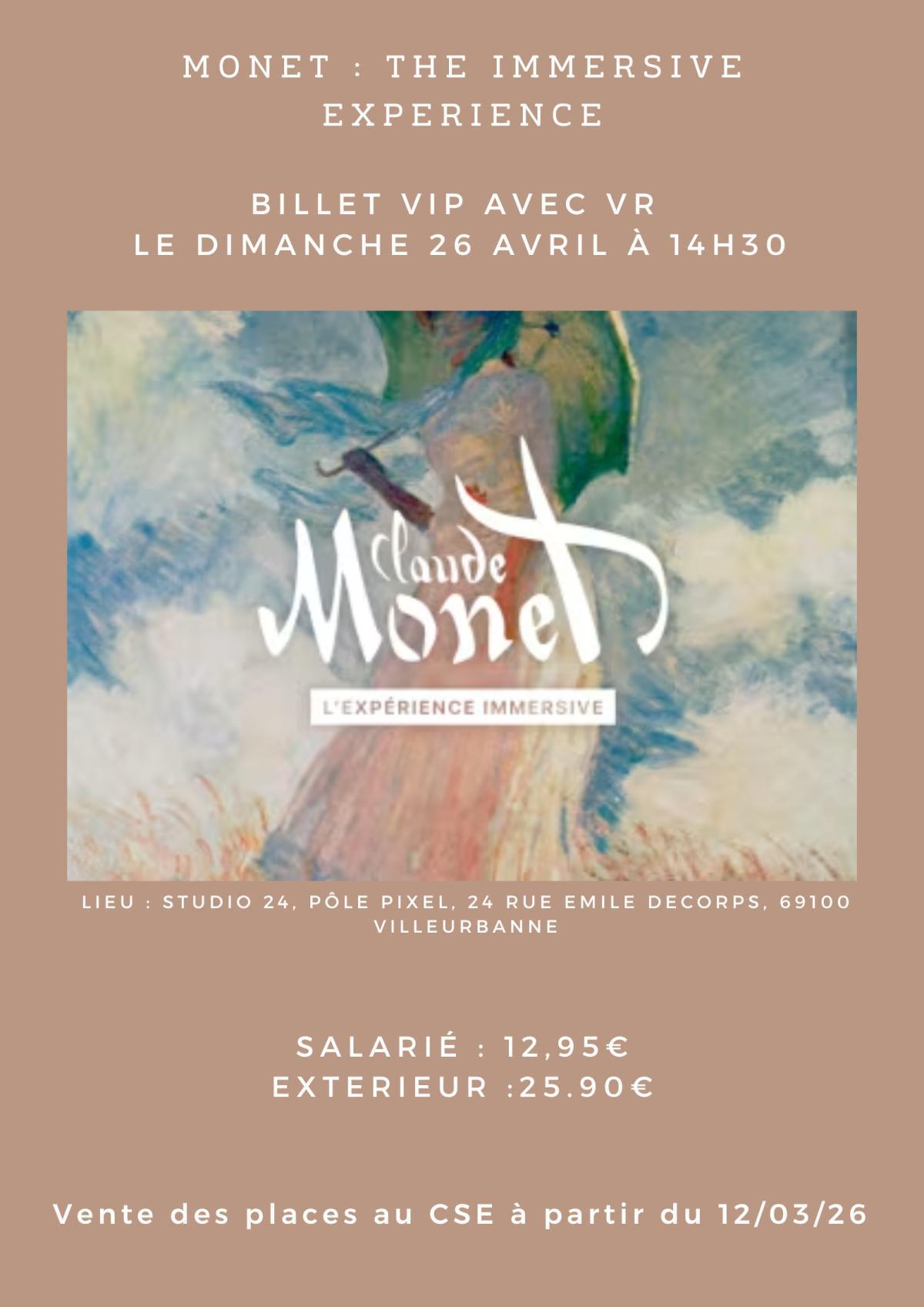  Monet : Nouvelles places avec VR le dimanche 26 avril à 14h30 