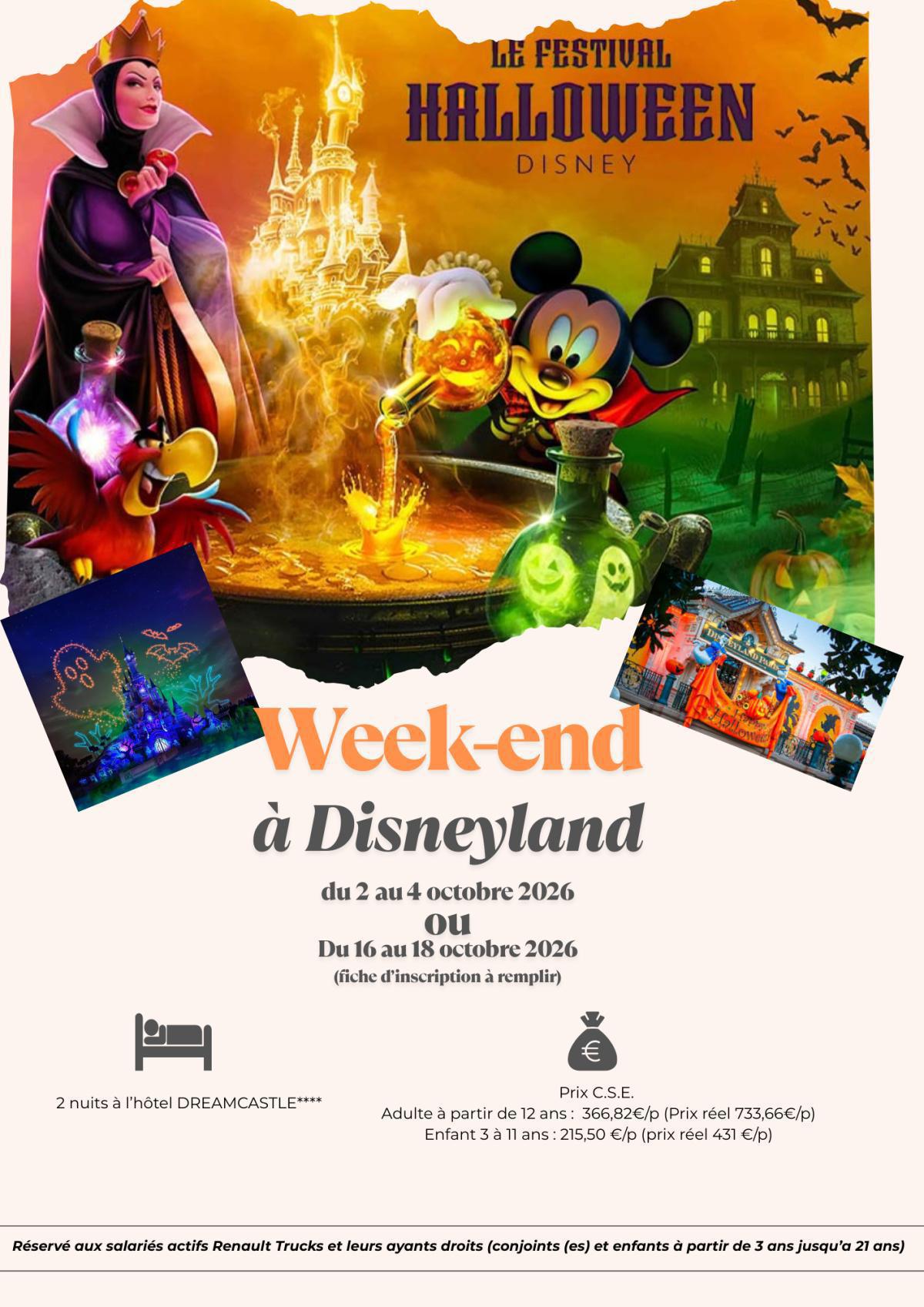 Week-end à Disneyland du 2 au 4 octobre ou du 16 au 18 octobre 2026 : il reste quelques places sur les 2 dates Week-end à Disneyland du 2 au 4 octobre ou du 16 au 18 octobre 2026 : il reste quelques places sur les 2 dates