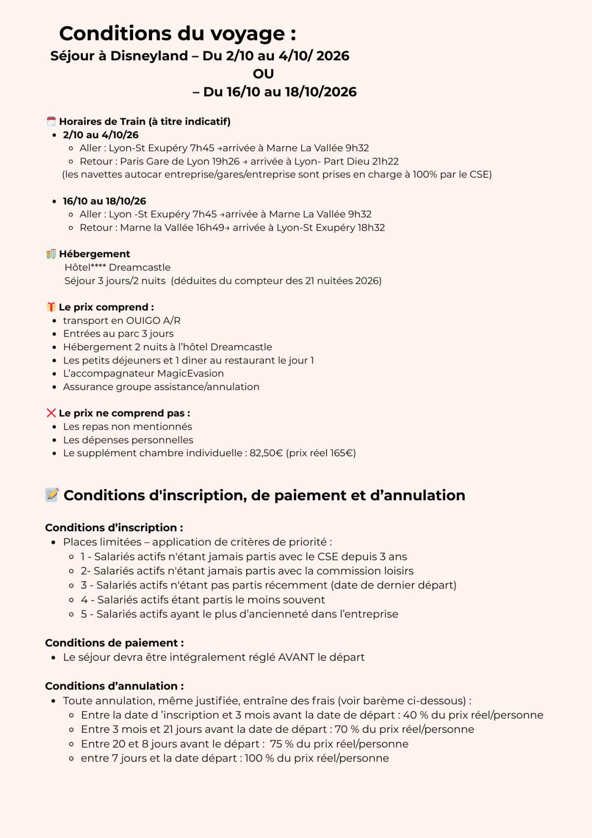 Week-end à Disneyland du 2 au 4 octobre ou du 16 au 18 octobre 2026