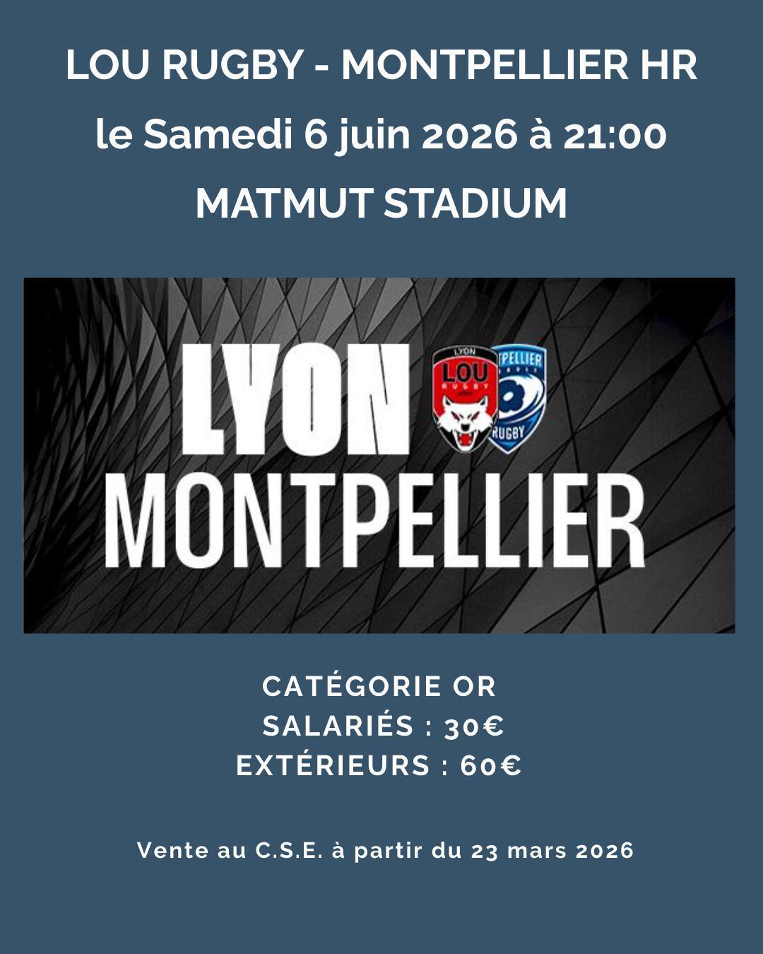 LOU RUGBY - MONTPELLIER HR le Samedi 6 juin 2026 à 21:00 MATMUT STADIUM