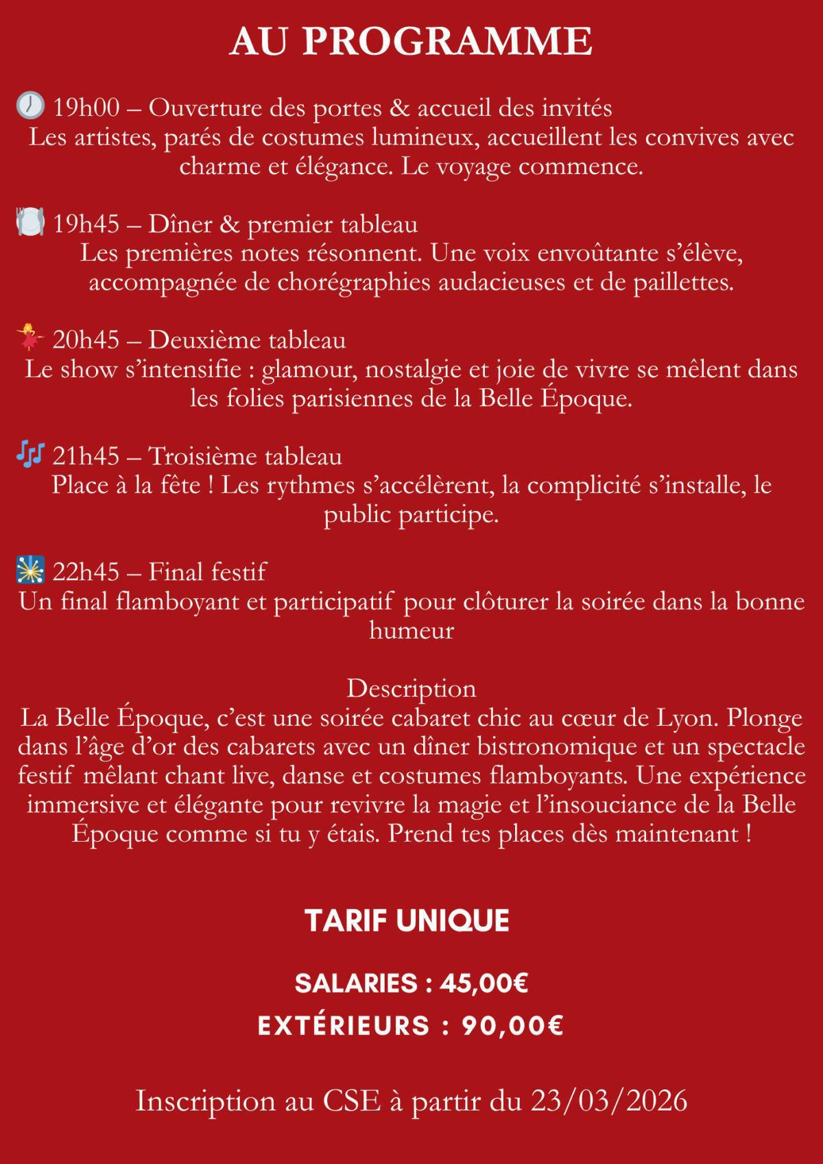 La Belle Époque - Soirée Cabaret & Dîner festif le samedi 27/06/26